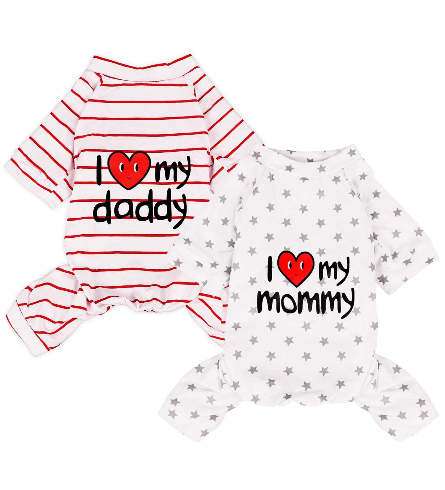 2-Pack Cotton Dog Pajamas for Small Medium Dogs and Cats - Lightweight Onesies for Pets - Cute Baby Jumpsuits - I Love My MommyDaddy Printed Pet Clothes - Grey StarsRed Stripes - Size Large - Buy Online on GoSupps.com