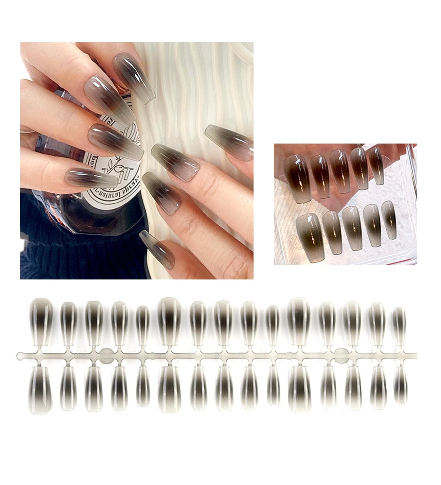 FEIlei 30Pcs Long Press on Nails Coffin French Fake Nails Tip Gradient Acrylic Nails Glossy False Nails for Women Girls - Buy Online on GoSupps.com