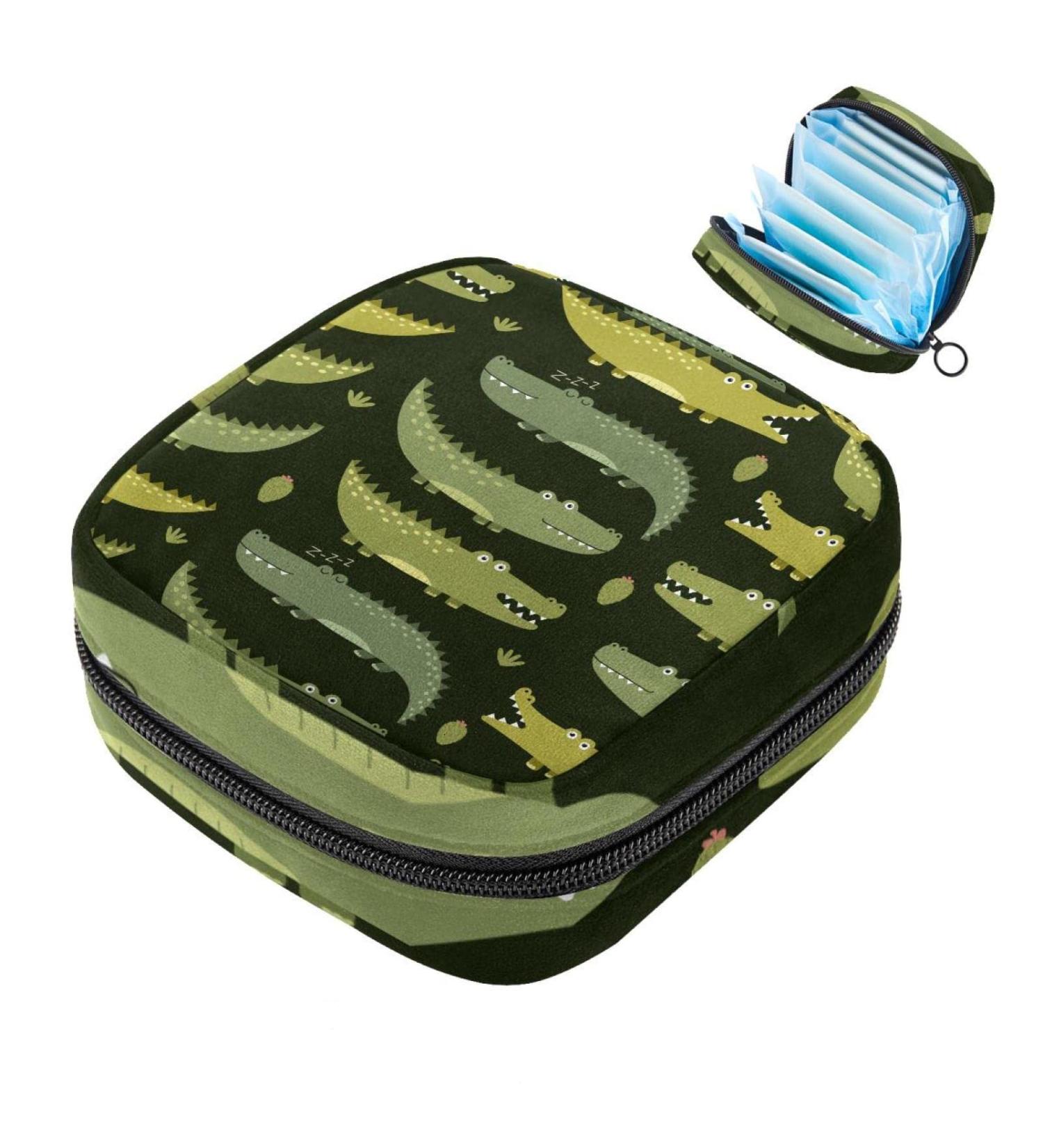 Cute Green Gator Napkins & Storage Bag - Portable Crocodile Pattern Holder for Women & Teens | Menstrual Cup & Breastfeeding Pillow Organizer - Buy Online on GoSupps.com