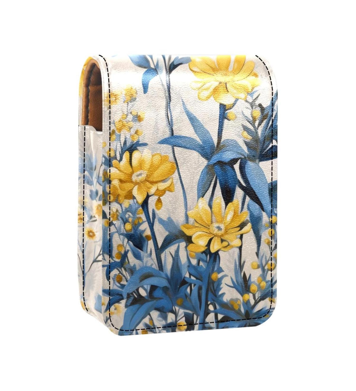 Buy Autumn Yellow Flower Lipstick Case | Leather Organizer with Mirror - Mini Lip Gloss Holder - Buy Online on GoSupps.com