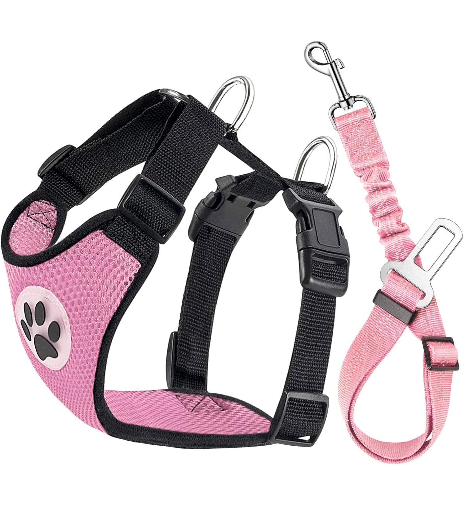 AUTOWT Dog Safety Vest Harness Pet Car Harness Dog Safety Seatbelt Breathable Mesh Fabric Vest with Adjustable Strap for Travel and Daily Use in Vehicle for Dogs Puppy Cats (XS Pink) XS (Pack of 1) Pink - Buy Online on GoSupps.com