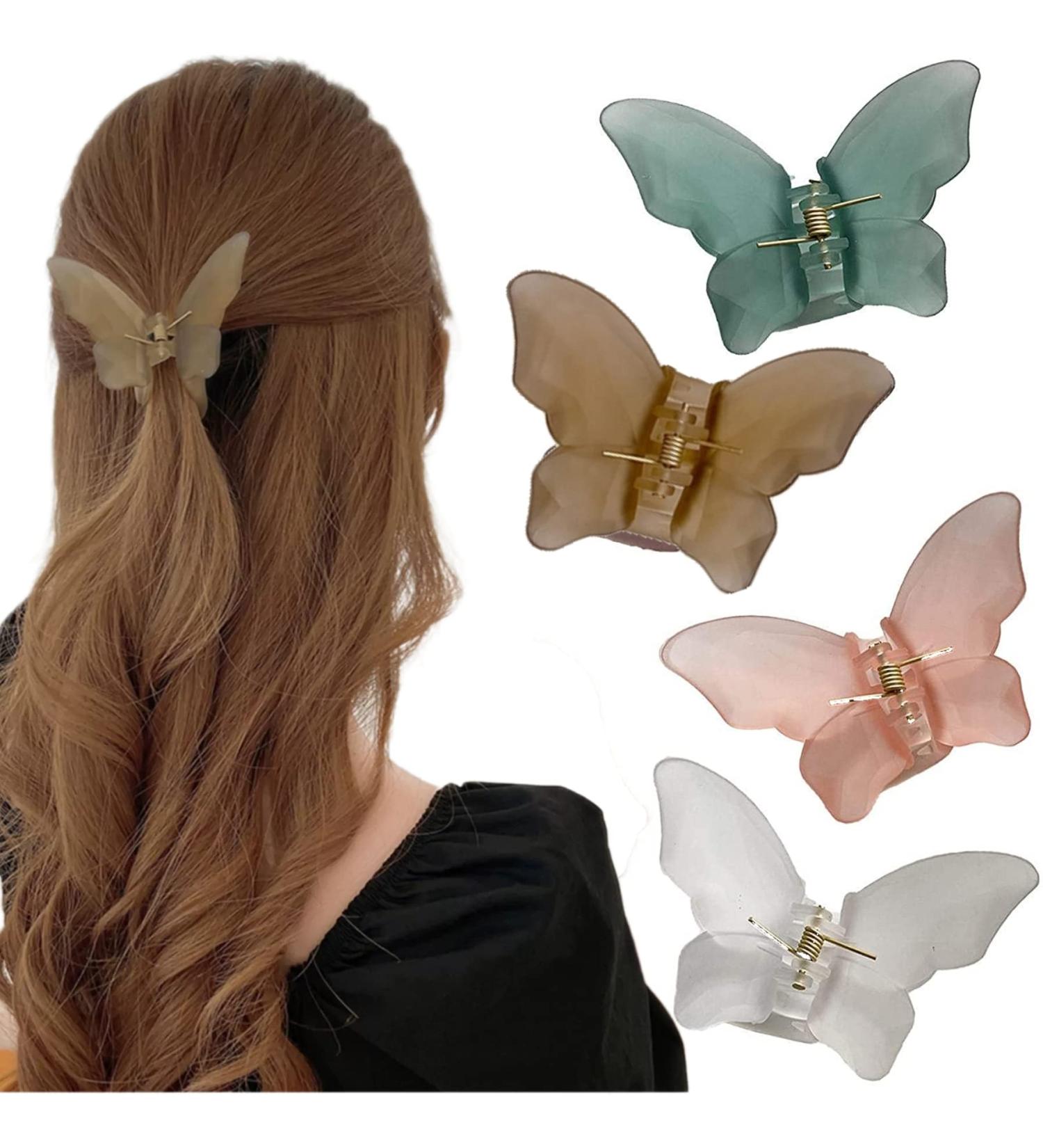 Butterfly Hair Clips for Women - Glitter Acrylic Medium & Thin Hair Clips (4 Pieces) - Perfect for Girls - Buy Online on GoSupps.com