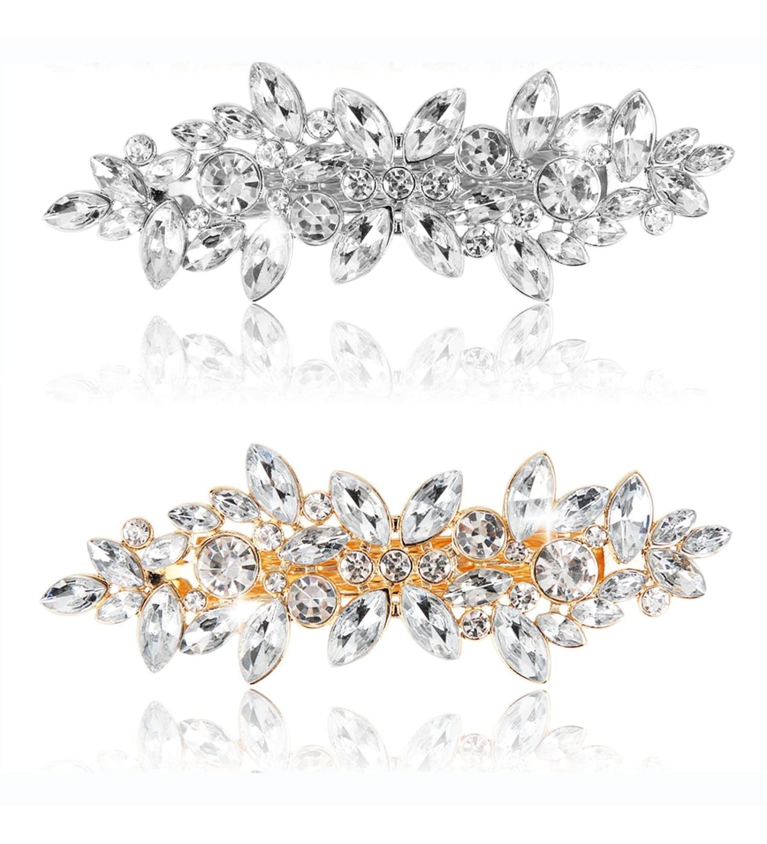 2Psc Diamante Hair Clips for Women Prom Hair Clips Diamante Hair Accessories Crystal Hair Clip for Wedding Guest Rhinestone Barrette Elegant Hairpins Accessories for Bridal (Silver&Gold) - Buy Online on GoSupps.com