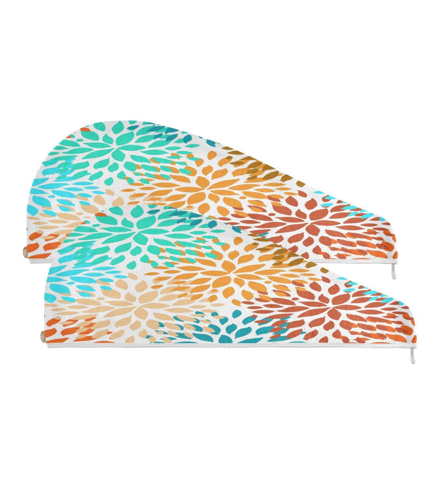 Summer Flower Pattern Dry Hair Cap & Quick Drying Towel Set - Super Absorbent Soft & Comfortable - 2 Piece with Button Headband - Buy Online on GoSupps.com