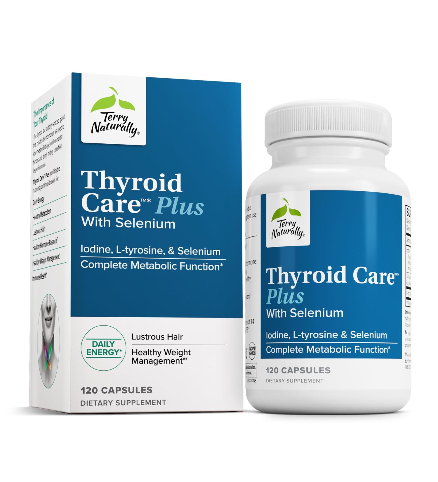 Terry Naturally Thyroid Care Plus - Supplement to Aid Thyroid - Dietary Supplement for Energy & Healthy Hair Support - Supplement with L-Tyrosine & Selenium - 120 Capsules 120 Count (Pack of 1) - Buy Online on GoSupps.com