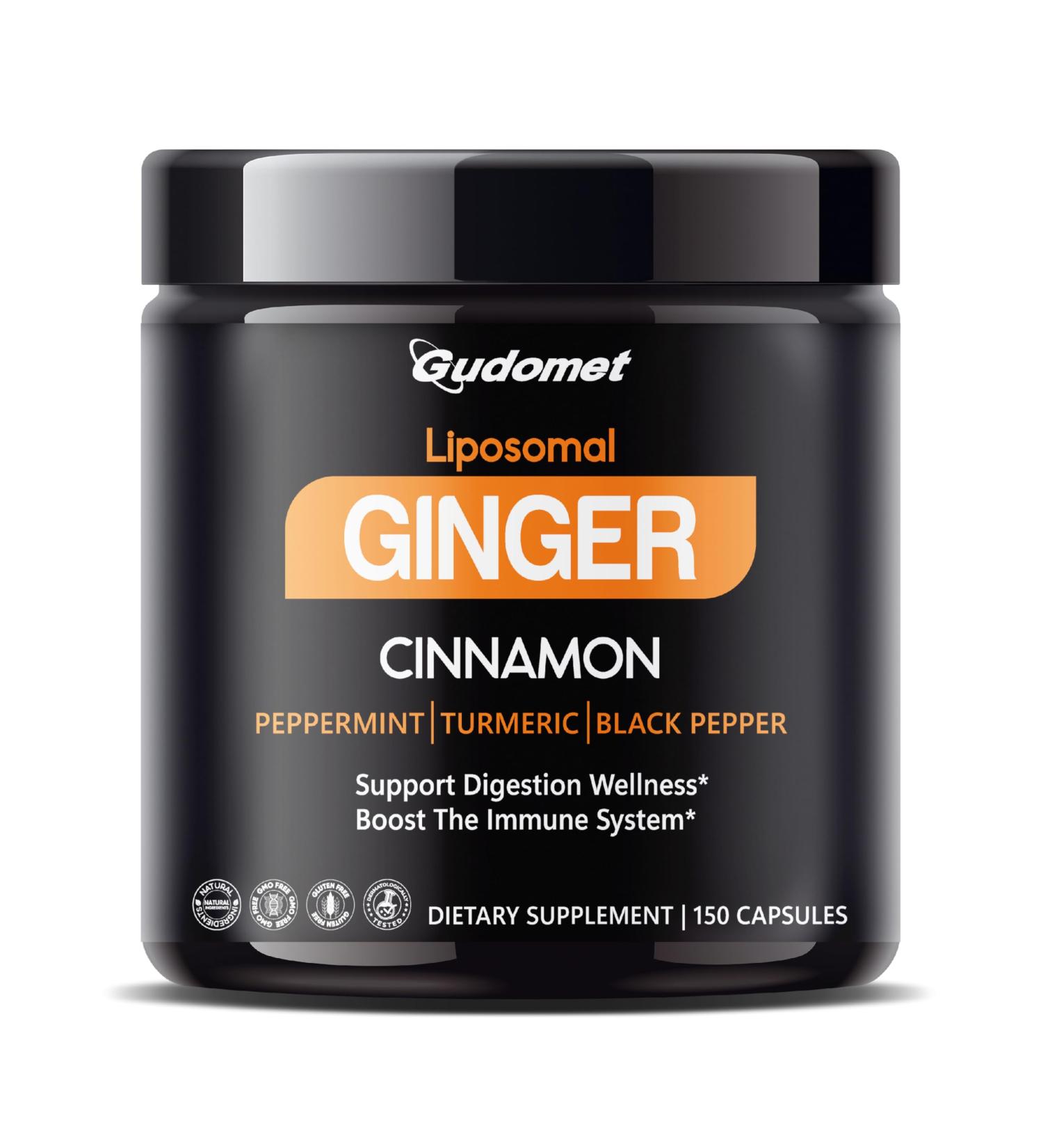 Liposomal Ginger with Cinnamon Peppermint Turmeric & Black Pepper Supports Digestive Wellness & Immune Health -150 Capsules 150 count (pack of 1)_ - Buy Online on GoSupps.com