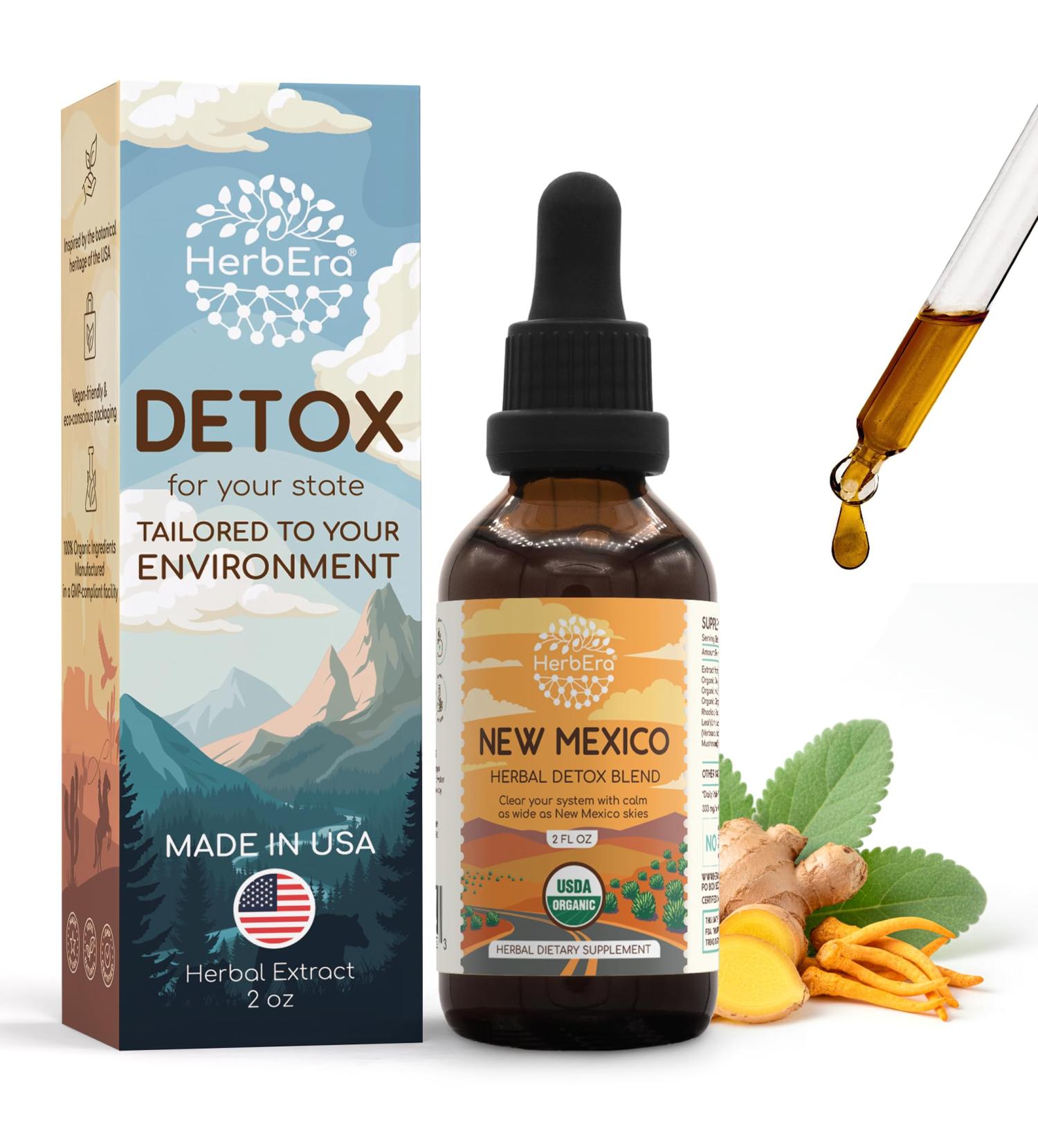 HerbEra New Mexico Herbal Detox Blend - USDA Organic Extract Made in USA | Immune & Liver Support Liquid Drops | Dandelion Root Ginger Milk Thistle Rhodiola Cordyceps | 2 fl oz - Buy Online on GoSupps.com