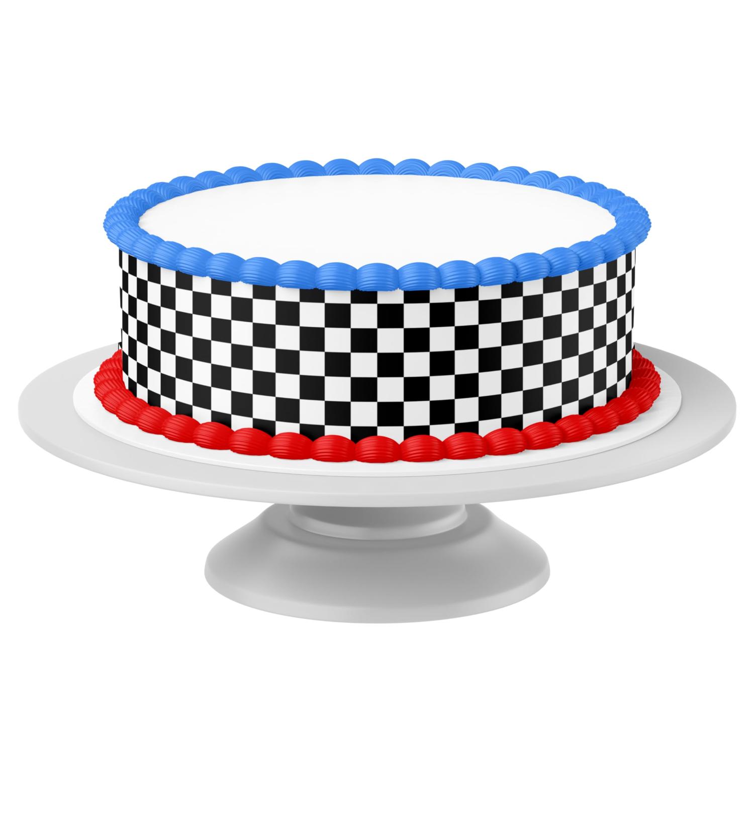 Checkered Flag Black Cake Bands - 4 Pieces for Cakes Up to 30cm | Edible Creative Cake Decoration - Buy Online on GoSupps.com