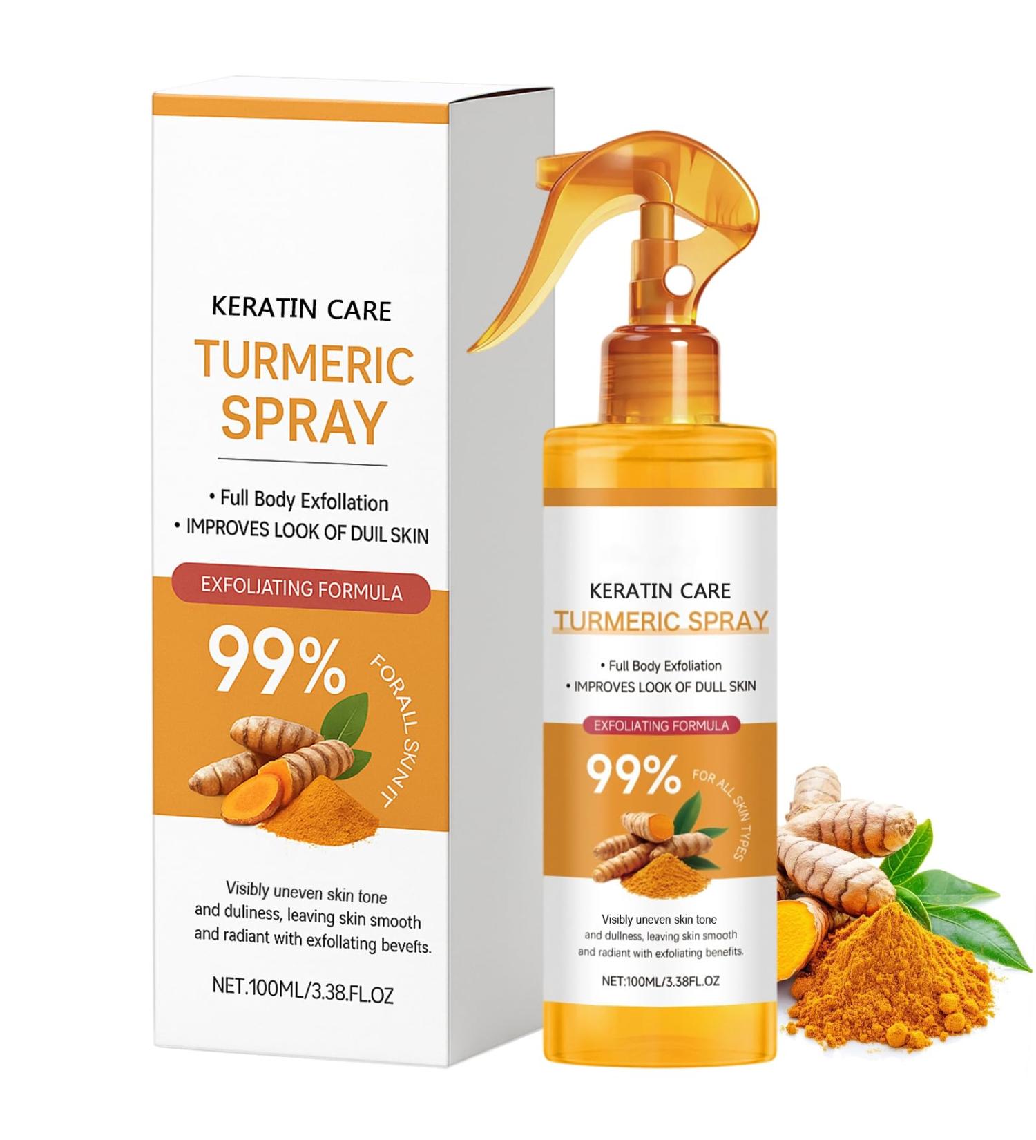 Keratin Care Turmeric Spray Gently Exfoliating Body & Face Peel Spray with Retinol Turmeric Niacinamide Moisturizing & Hydrating Skincare for All Skin Types 100ml 3.38 Fl Oz (Pack of 1) - Buy Online on GoSupps.com