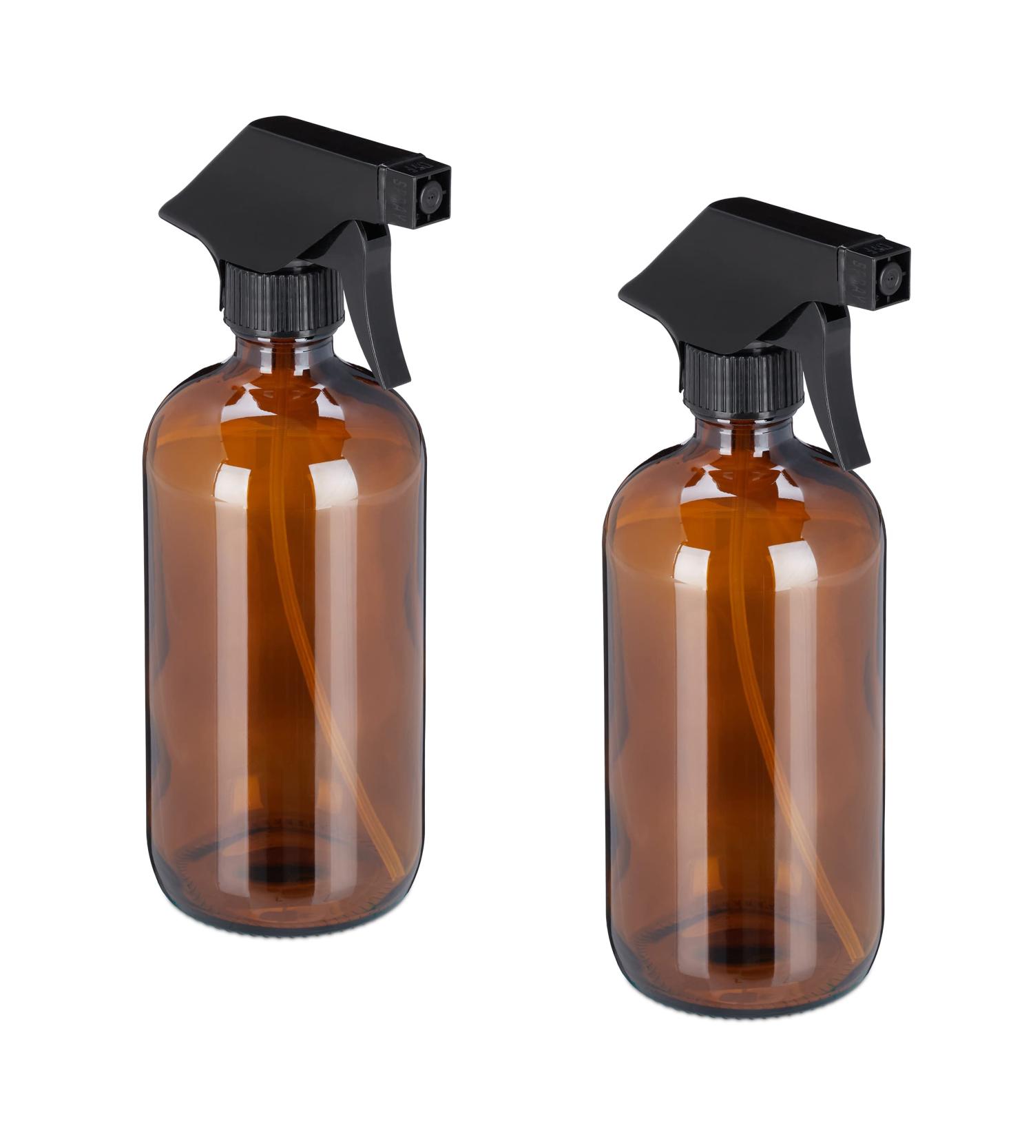 Relaxdays 2x 500ml Refillable Glass Spray Bottles - Mist & Jet Atomizer for Hair Care & Cleaning - Empty Brown Set - Buy Online on GoSupps.com