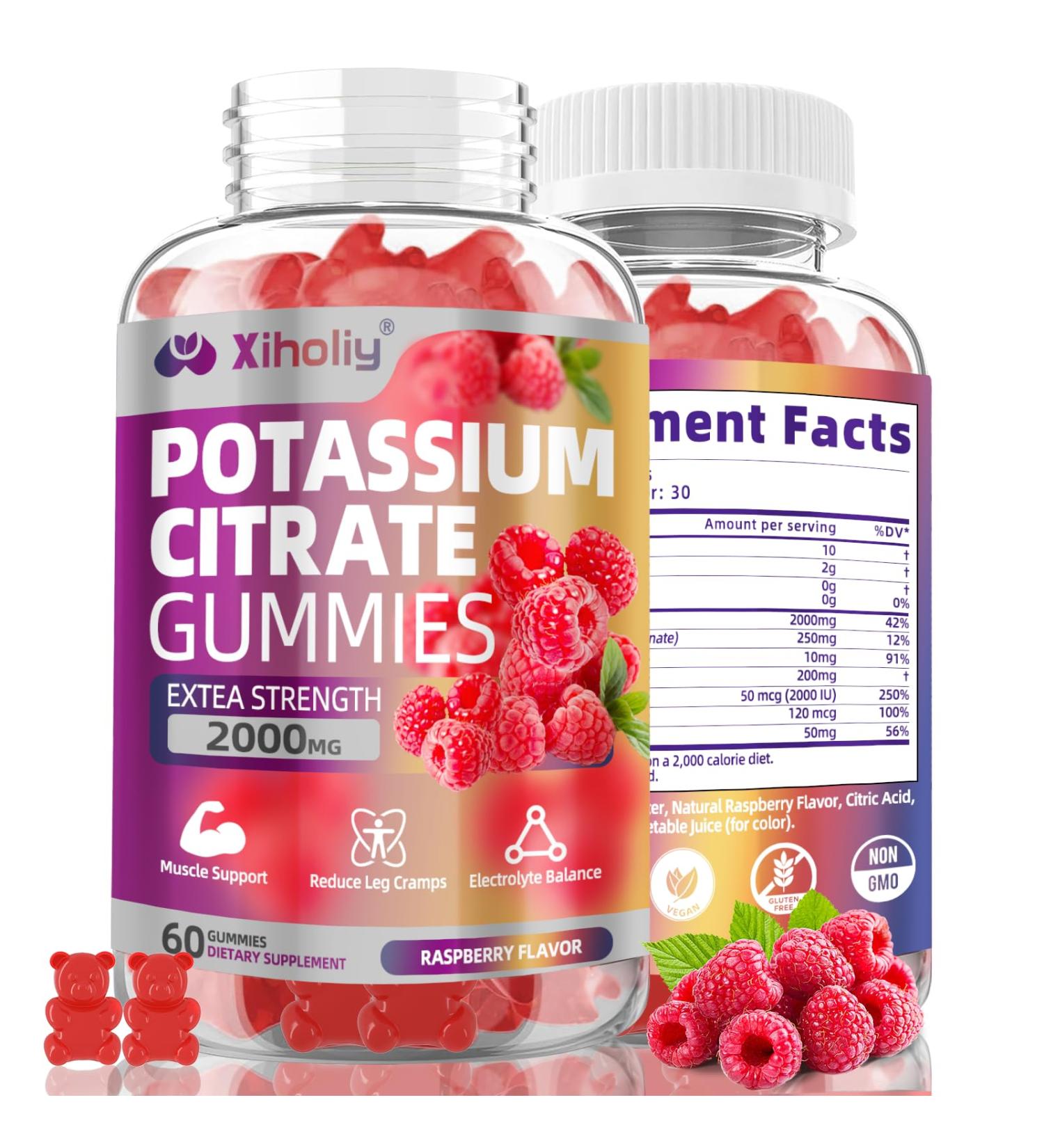 Potassium Citrate Gummies 2000mg High Potency Electrolyte Gummies Potassium Supplement with Magnesium glycinate Zinc Vitamin C D3 K2 for Electrolyte Balance Leg Cramps Muscle Support 60 Chews - Buy Online on GoSupps.com