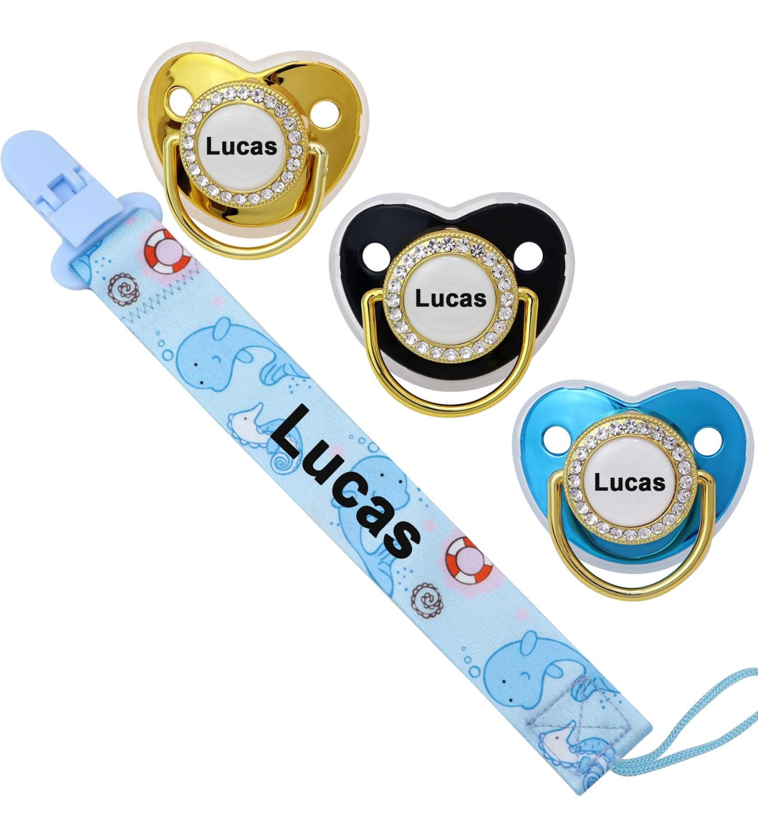 Personalized Baby Pacifiers & Clips Set 4 Pack with Names | Perfect Gift for Newborn Boys & Girls | Glittering Accessories (0-6 Months) - Ship Worldwide - Buy Online on GoSupps.com