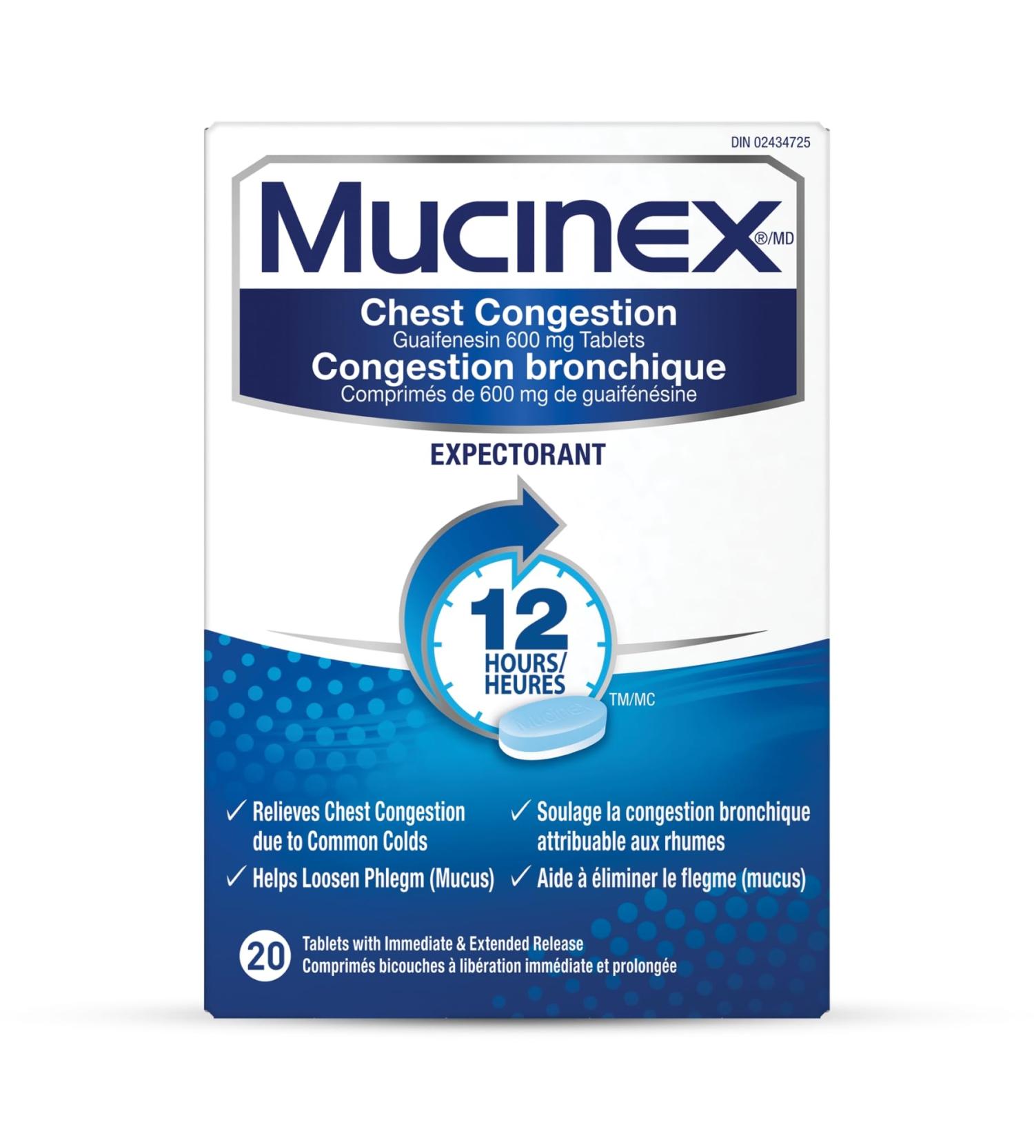 Mucinex Chest Congestion Guaifenesin 600 mg Tablets Expectorant (Cough Medicine) 20 Count - Buy Online on GoSupps.com