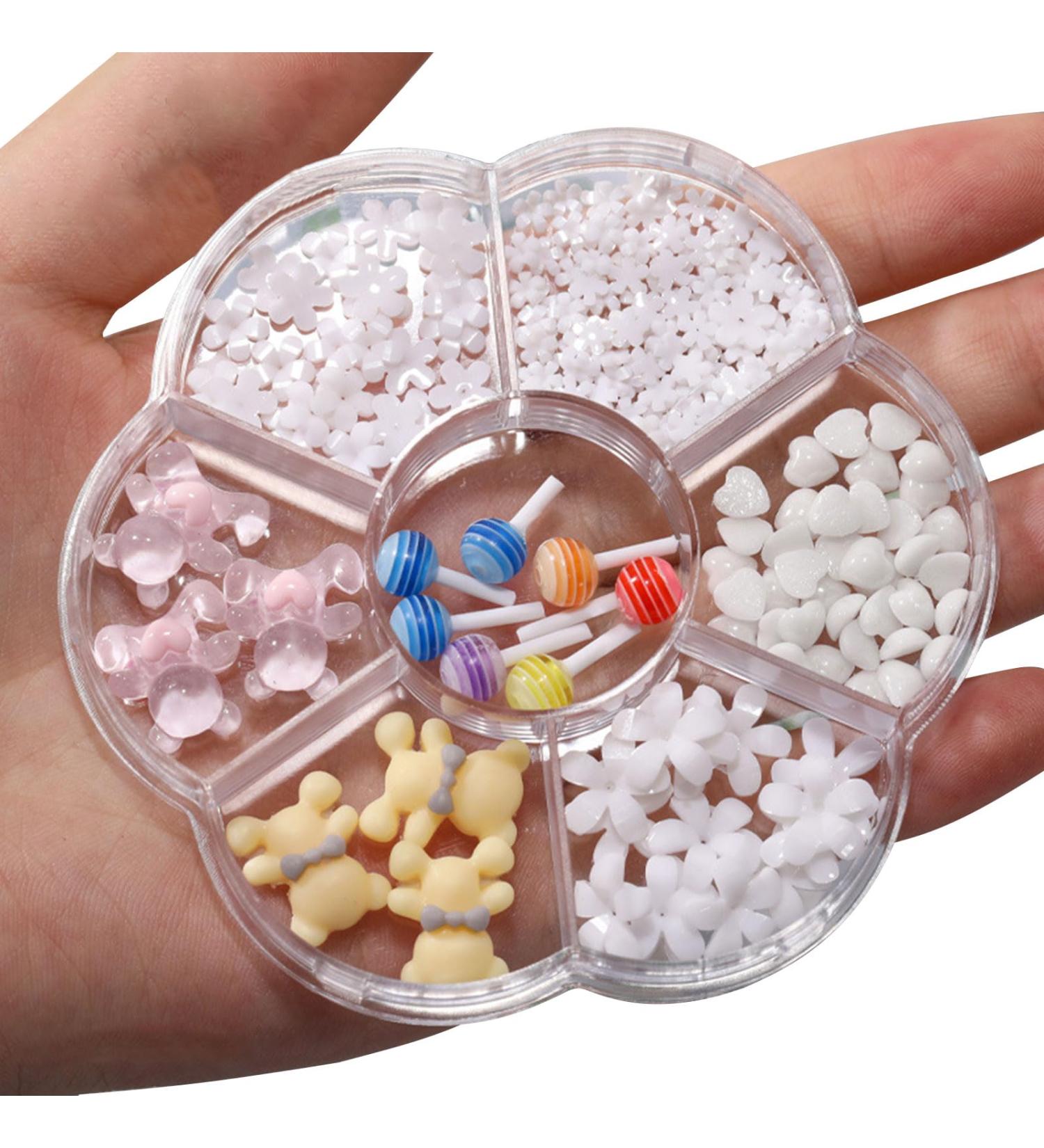 Flowers Nail Charms - 7 Grid Sweet Bear & Lollipop Heart Nail Art Decorations for Women & Girls - DIY Tinker Ornaments - Buy Online on GoSupps.com