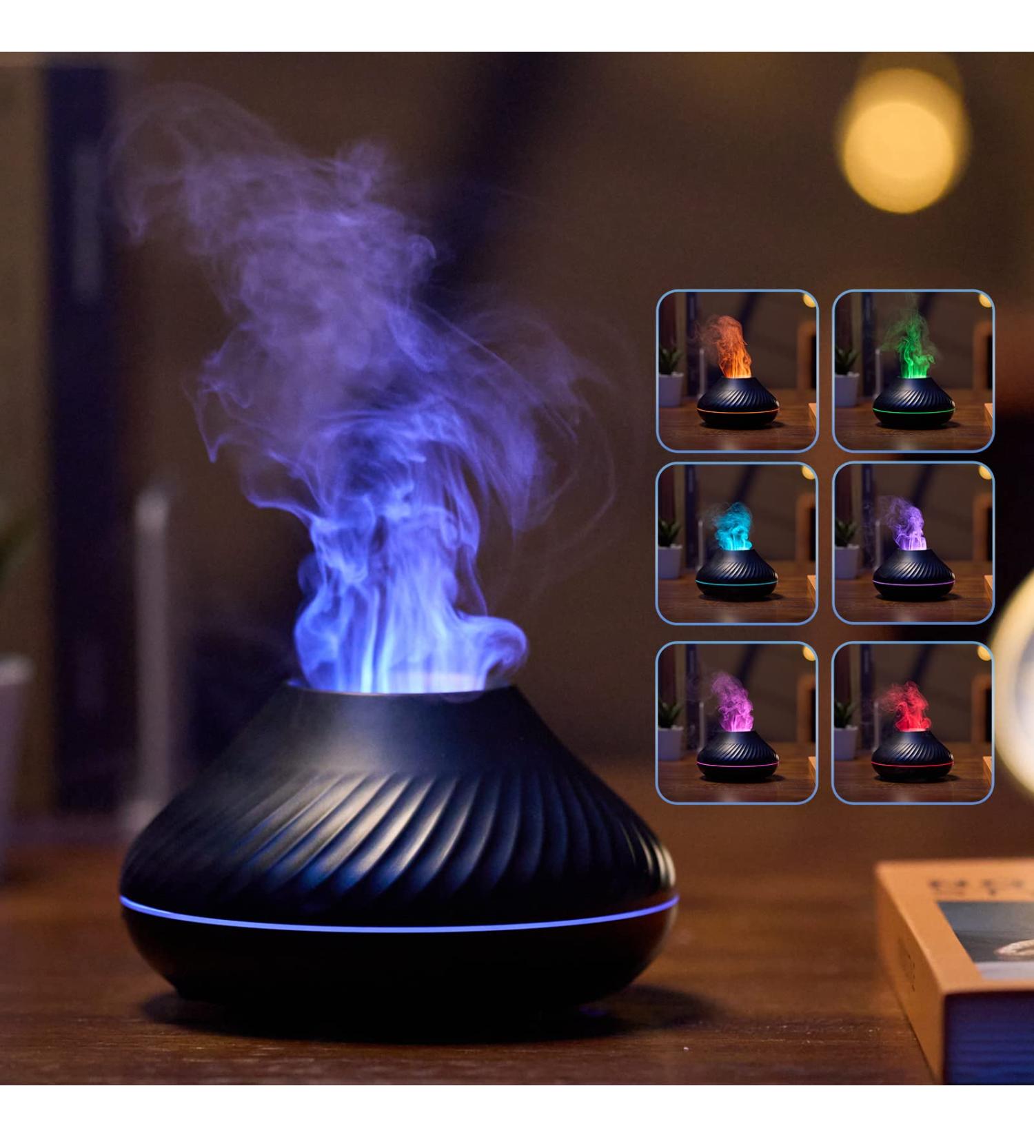 Aroma Diffuser with Flames Effect | Airmpa 130ml | 7-Color Simulated Flame Lamp | Fixed Color & Essential Oil Compatible (Black) - Buy Online on GoSupps.com