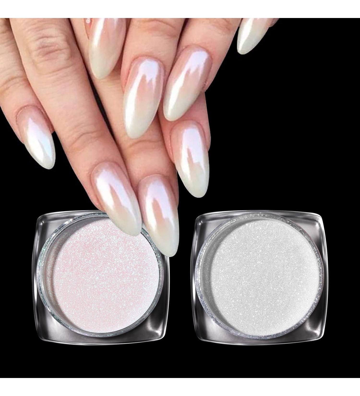 BISHENGYF Upgarde Perle Chrom Nagelpuder Glitzerpuder WeißeChrom Nagelpulver Neo Pearl Effect Chrome Nail Powder f r Chrome Nails 2 pi ces White Aurora - Buy Online on GoSupps.com