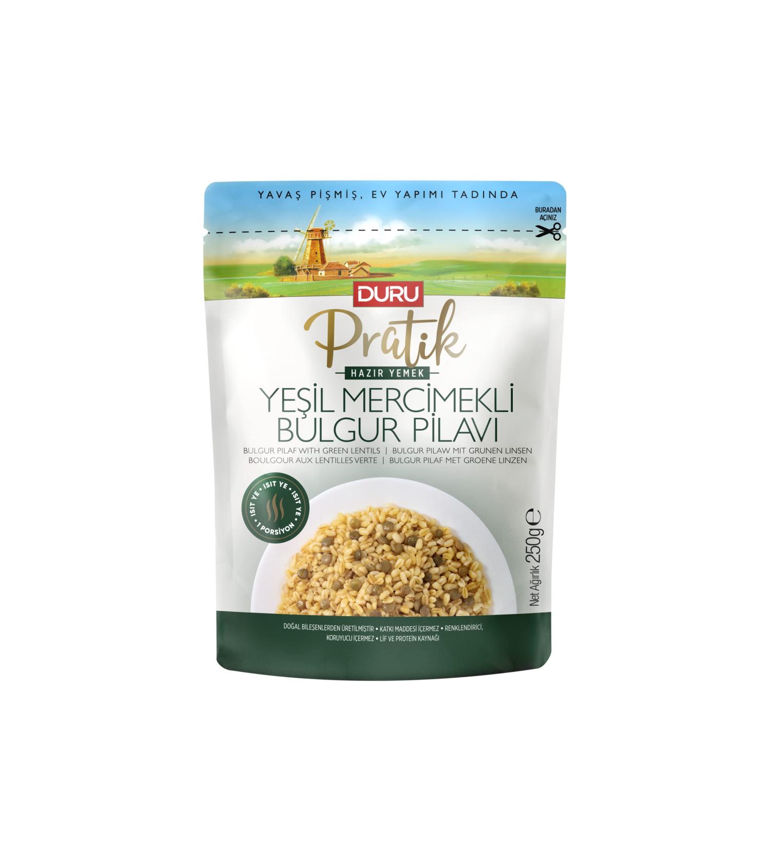 DURU Ready-to-Bulgur Pilaw 250g | 100% Natural GMO-Free BPA-Free Trans Fat-Free - Healthy Bulgur Pilaw with Green Lentils - Buy Online on GoSupps.com
