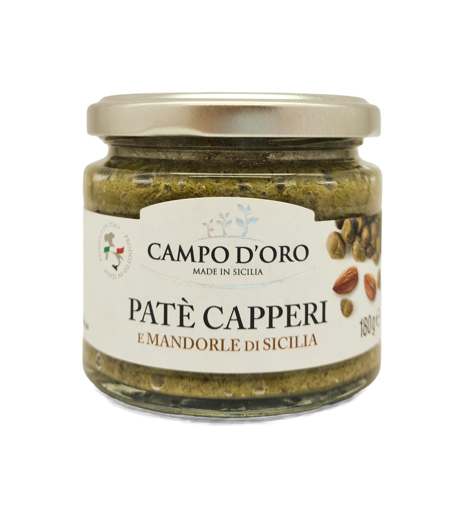 Campo D'oro Capers Paste Sauce 180 Gr. Italian aperitifs Italian Sauce & pat Created with Capers and Sicilian Almonds. Rustic tins Sauce for Your Recipes Italian Specialities 100% Made in Italy - Buy Online on GoSupps.com