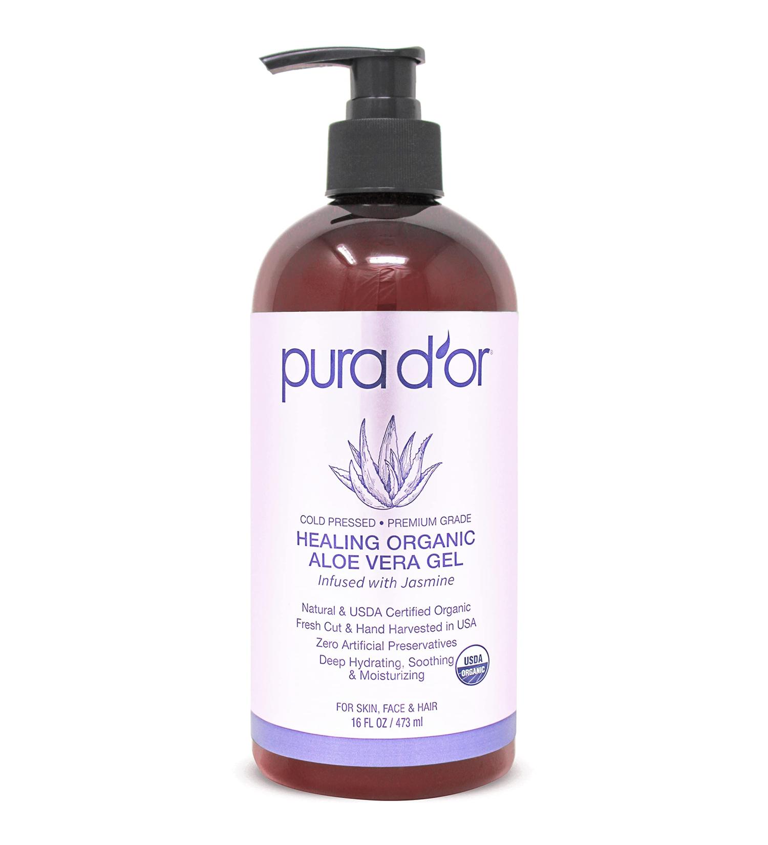 PURA D'OR Organic Aloe Vera Gel Jasmine (16oz) - Deeply Hydrating & Moisturizing - All Natural, No Artificial Preservatives - Sunburn, Bug Bites, Rashes, Eczema Relief - For Skin & Hair - Buy Online on GoSupps.com