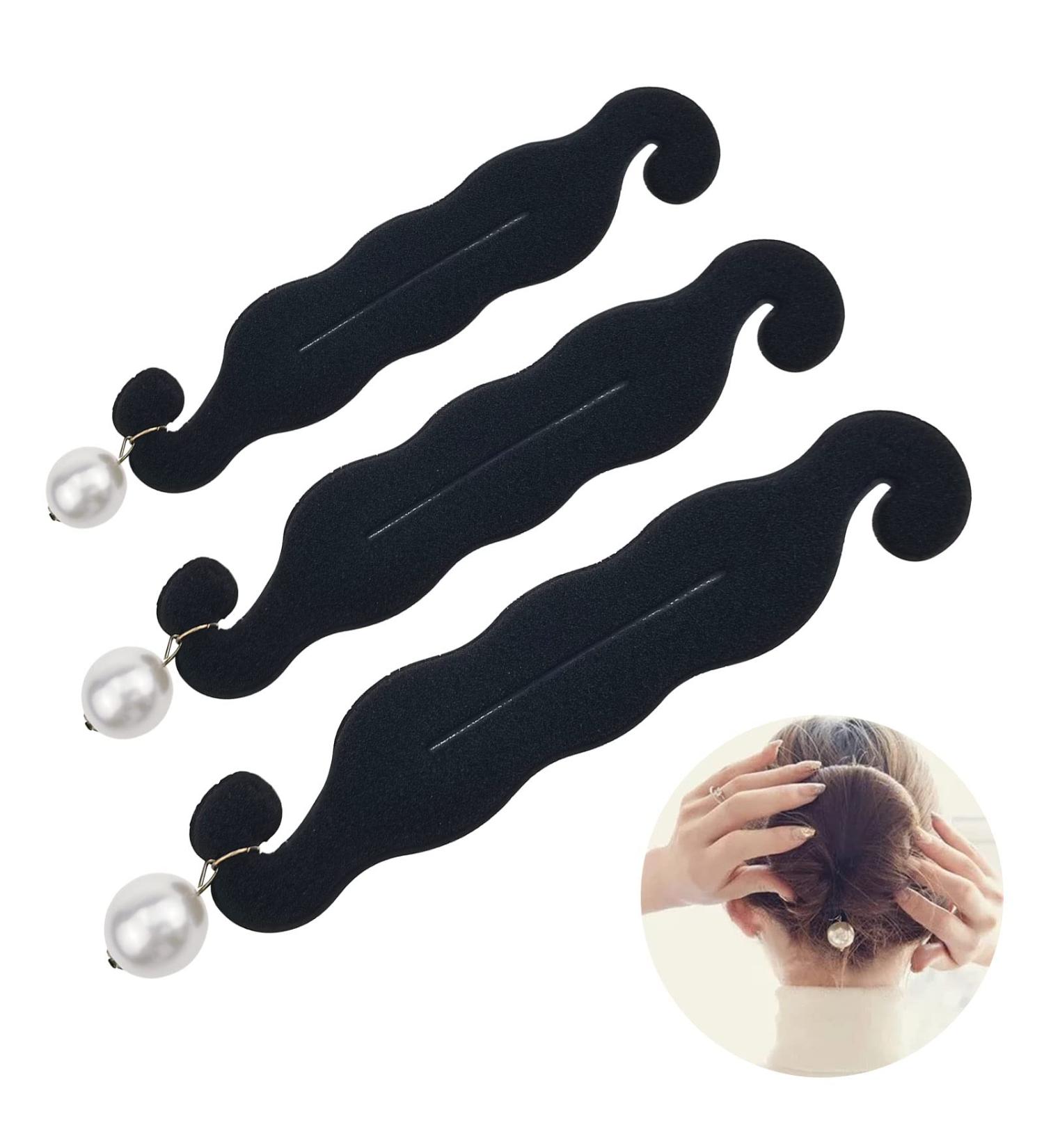 3 Pack Pearl Hair Bun Maker- Easy Lazy Hair Curler Clips for Women- Stylish Foam Sponge Donut Twist Tool for Ponytail and Updo Hairstyles - Buy Online on GoSupps.com