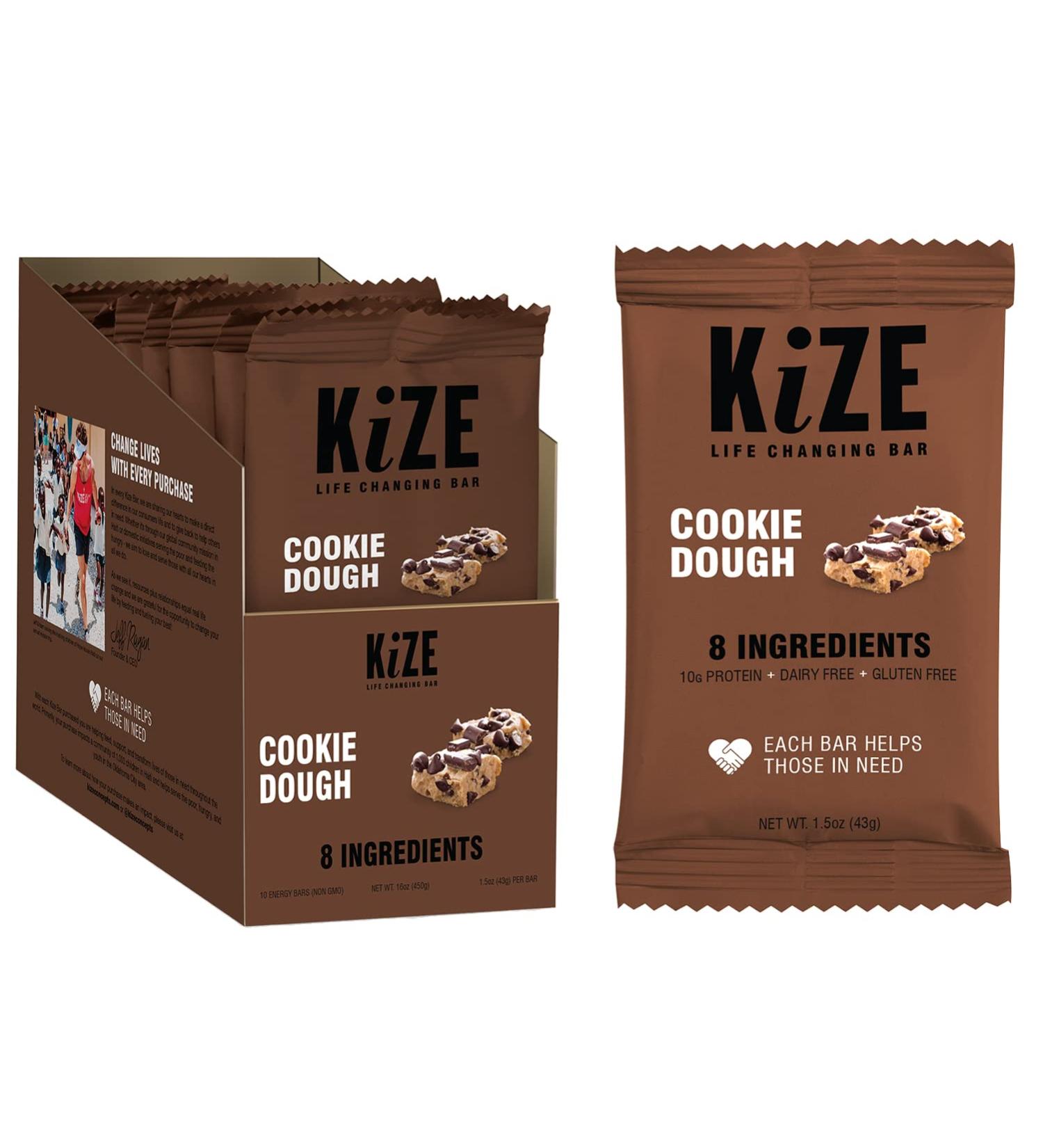 KiZE Energy Bar Cookie Dough - 10g Protein, 8 Ingredients, Gluten-Free, Dairy-Free, Soy-Free, Non-GMO, Made in USA | Healthy Snacks for Kids and Dessert - High Protein Real Food Bar - Buy Online on GoSupps.com
