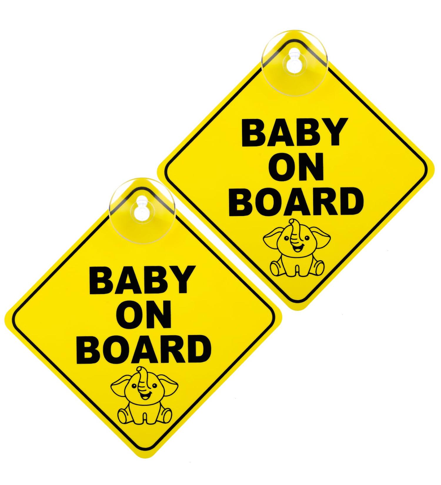 Bewudy 2 PCS Baby on Board Car Warning Sign - Elephant Design | Reusable Baby in Car Sticker with Suction Cups - Buy Online on GoSupps.com