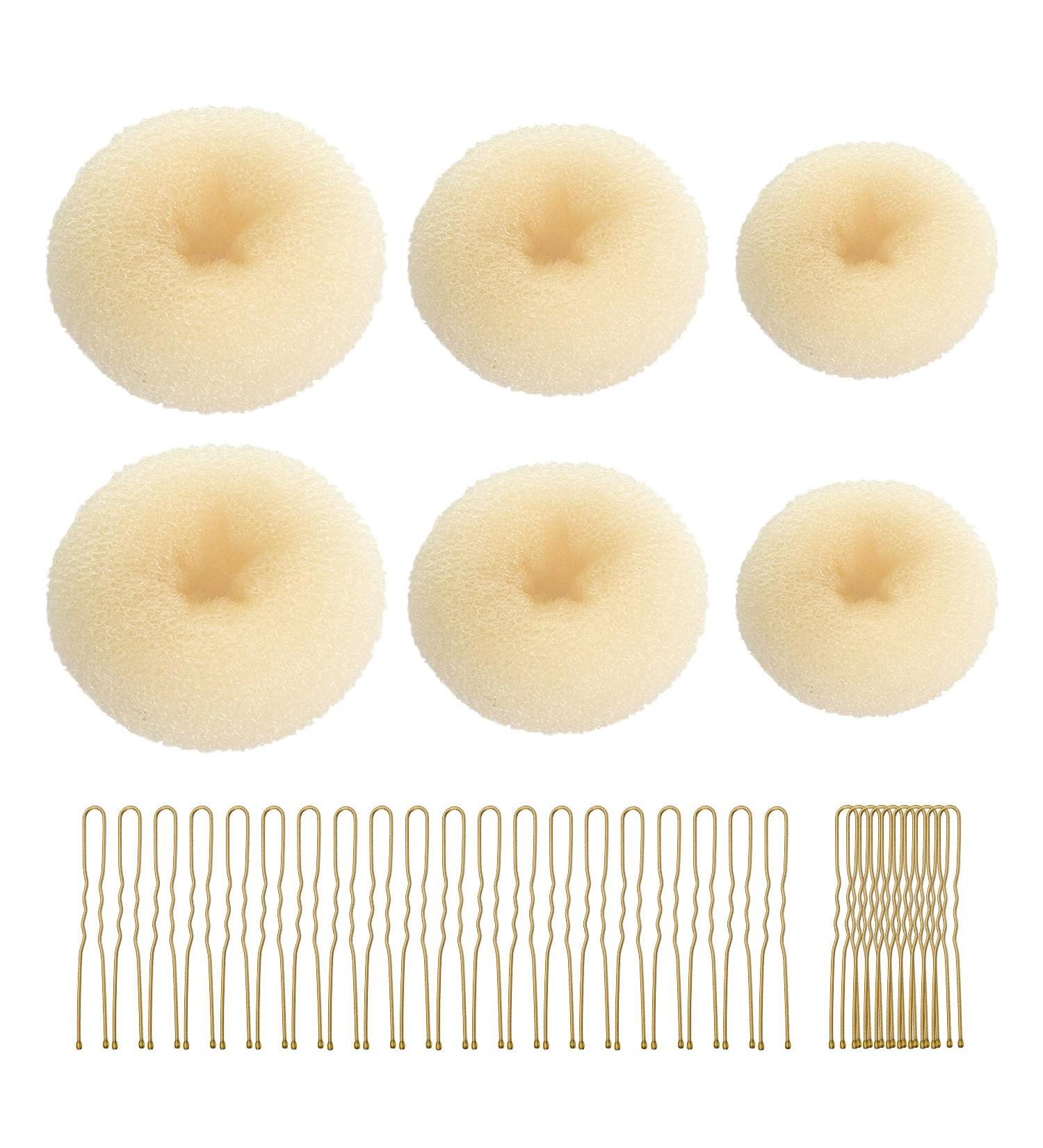 Cortney Donut Hair Maker Set | 6 Beige Haardutts + 30 Gold U-Shape Hair Clips | Perfect Updo Accessories for Girls & Women - International Shipping Available - Buy Online on GoSupps.com