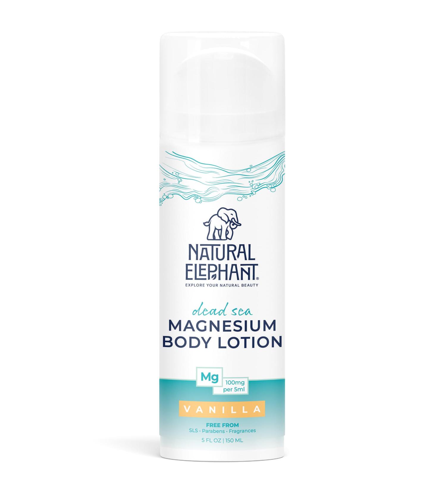 Natural Elephant Dead Sea Magnesium Lotion Vanilla Scented Body Moisturizer | Topical Magnesium with Dead Sea Minerals 5 oz (150 ml) - Buy Online on GoSupps.com