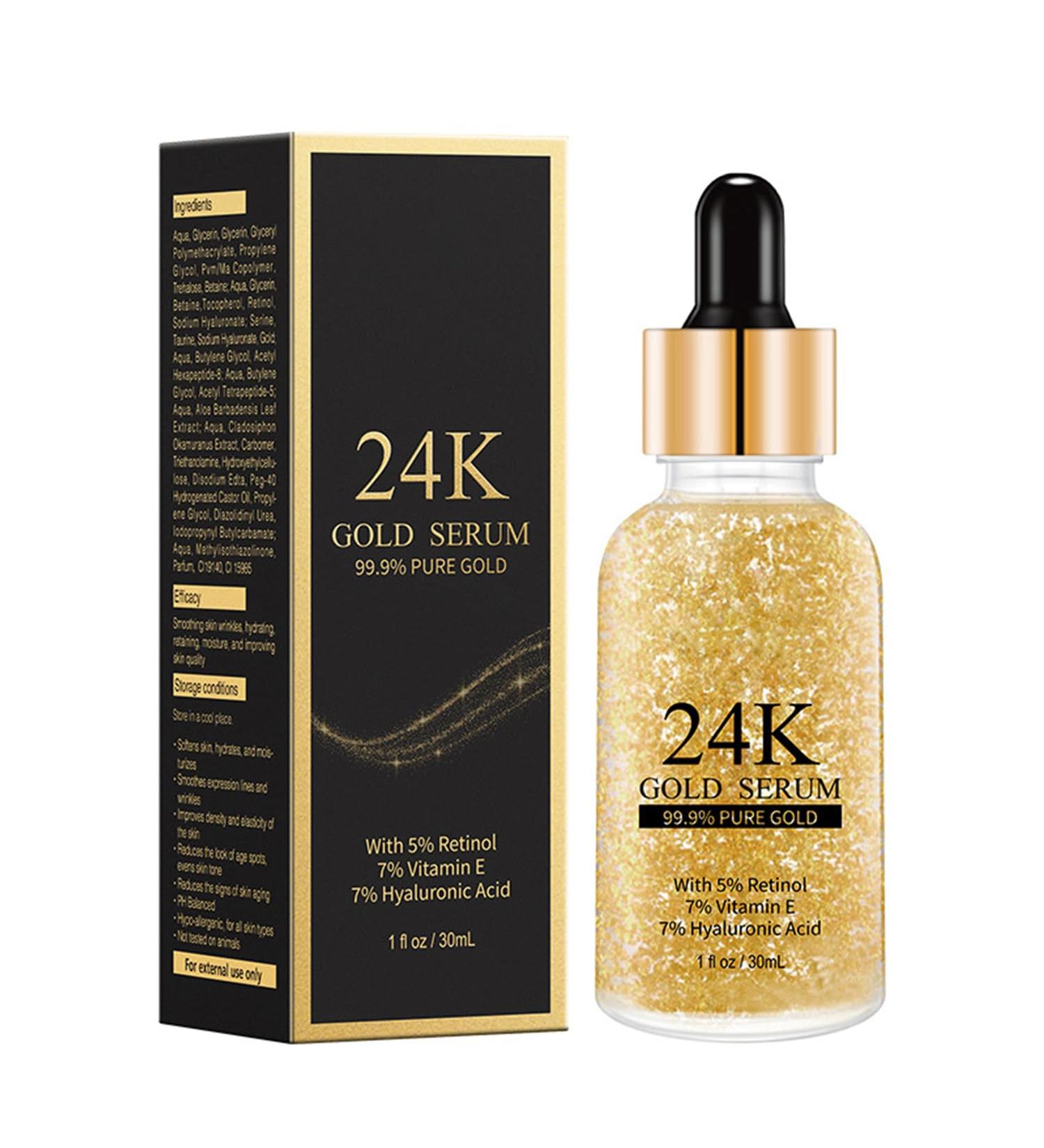 24k Gold Face Serum with Retinol Vitamin E Hyaluronic Acid Facial Serum For Repair Deep Moisturizing 99.9% Pure Gold Anti Aging Serum For Face Suitable For All Skin Types 30ml - Buy Online on GoSupps.com