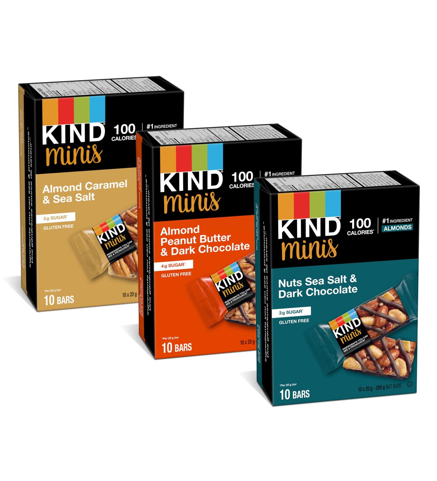 KIND Mini Snack Bars Variety Pack Healthy Snacks Gluten Free Low Calorie Snack 30 Count - Buy Online on GoSupps.com