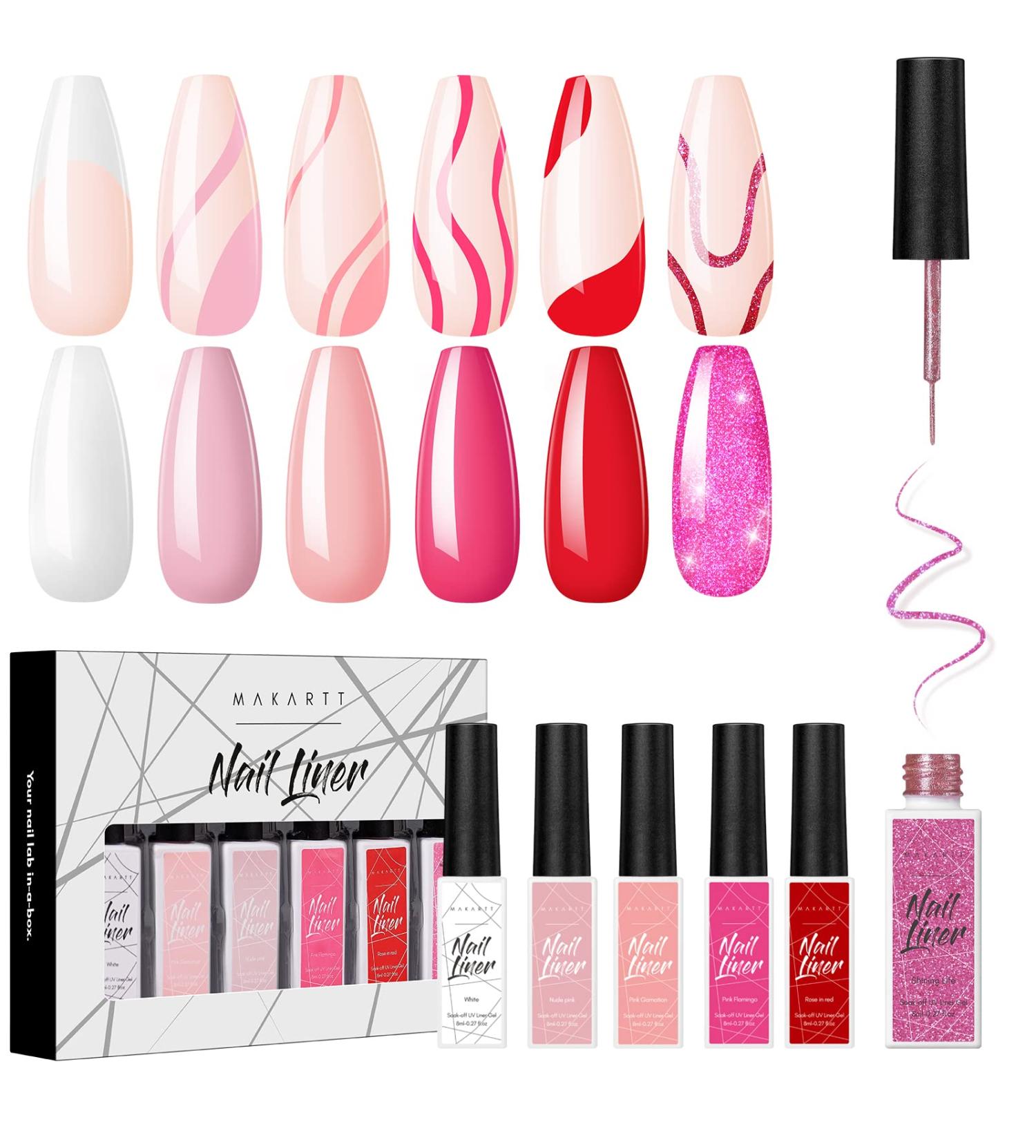 Makartt 6 Colors Nail Liner Gel Nail Polish Set Nails Liner Gel Paint for Nail Painting Soak Off UV Liner Gel DIY Design Manicure Drawing Kit Pink Colors - Buy Online on GoSupps.com