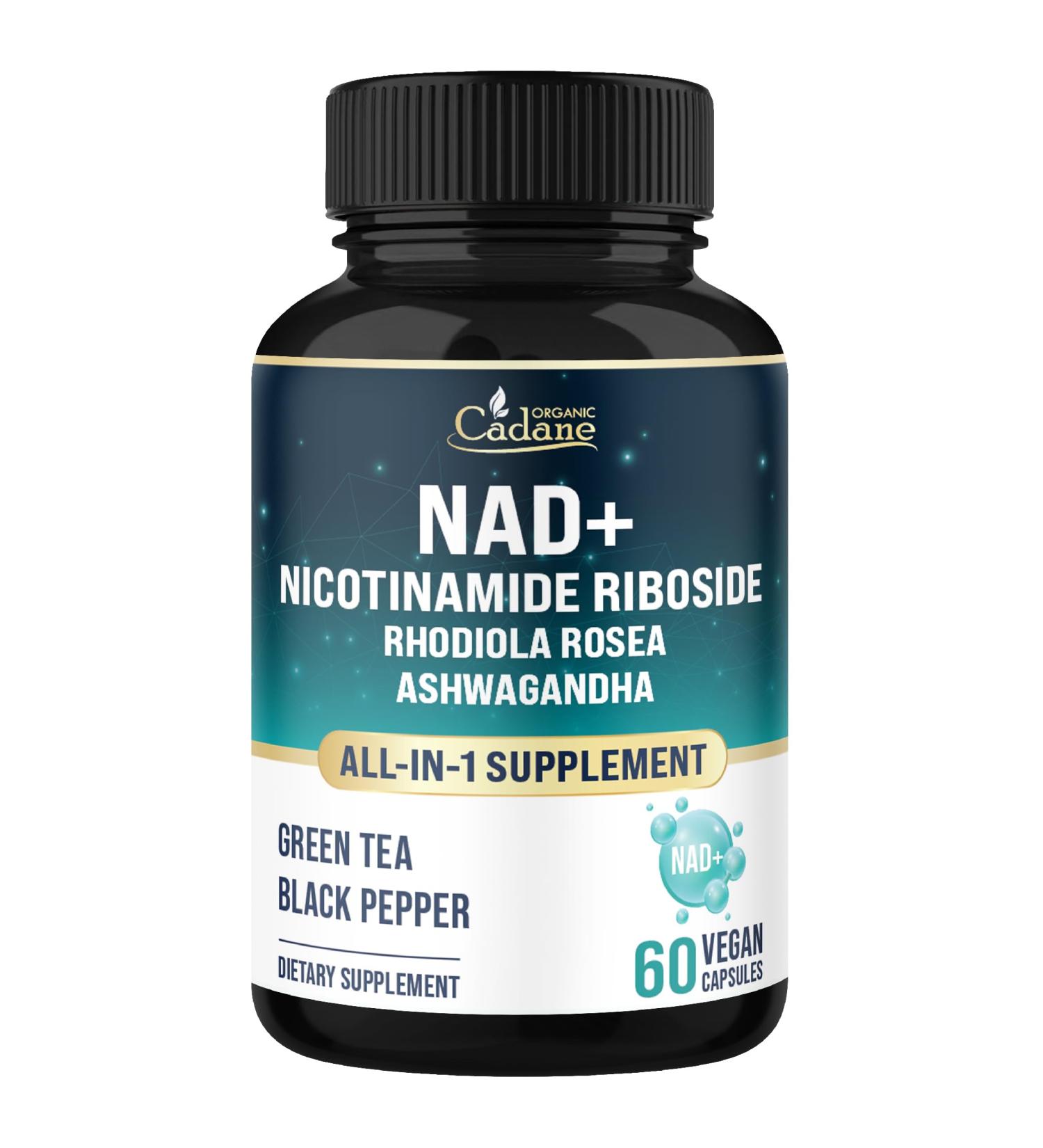 Organic Cadane Nicotinamide Riboside Supplement | with Rhodiola Rosea Ashwagandha Green Tea & More | Cellular Health & Vitality Support | Vegan Non-GMO 60 Capsules - Buy Online on GoSupps.com
