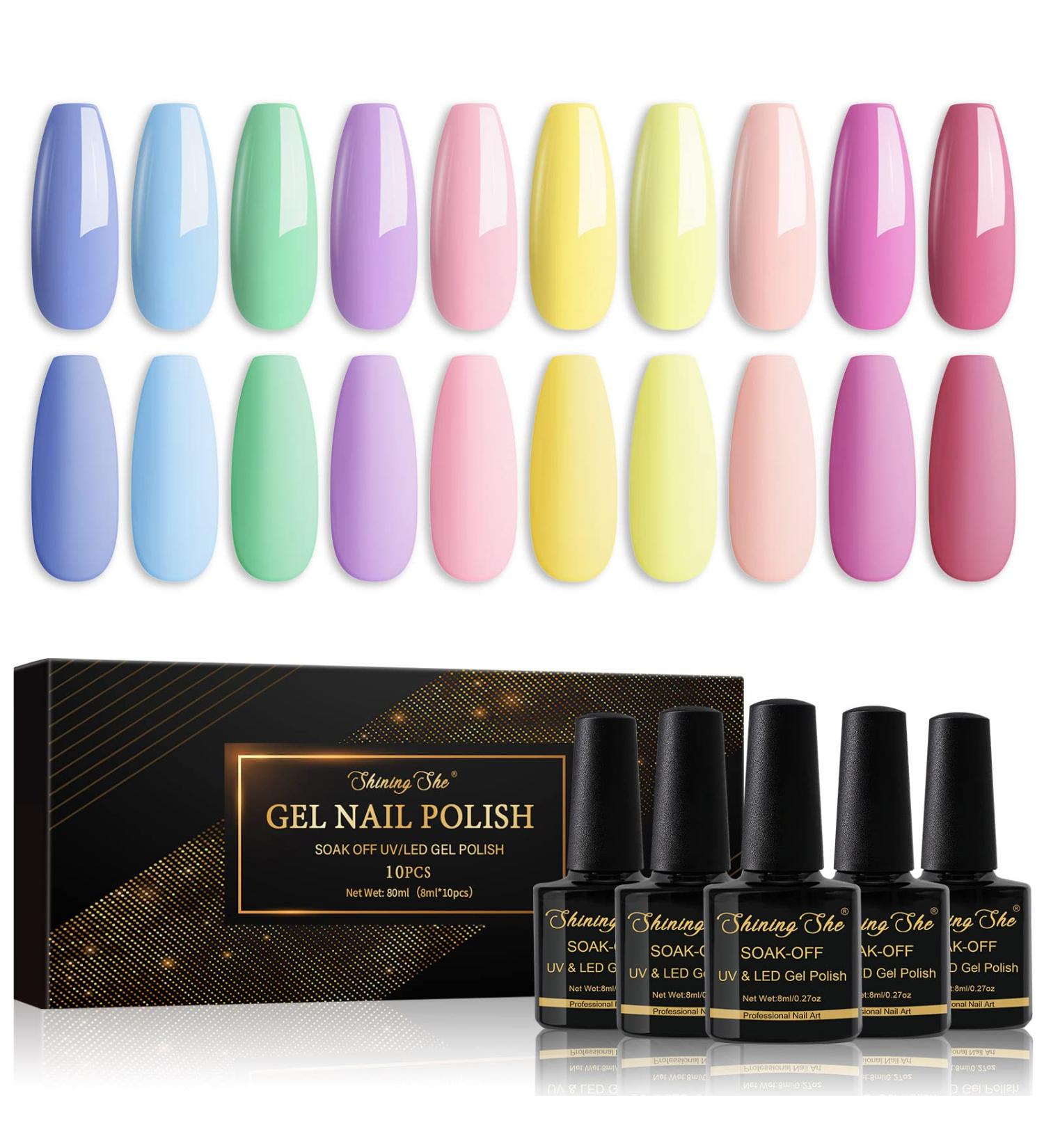 Shining She Pastel Gel Nail Polish Set - 10 PCS Macaron Shades - Soak-Off UV/LED Manicure Gift for Women - 8ML - Buy Online on GoSupps.com