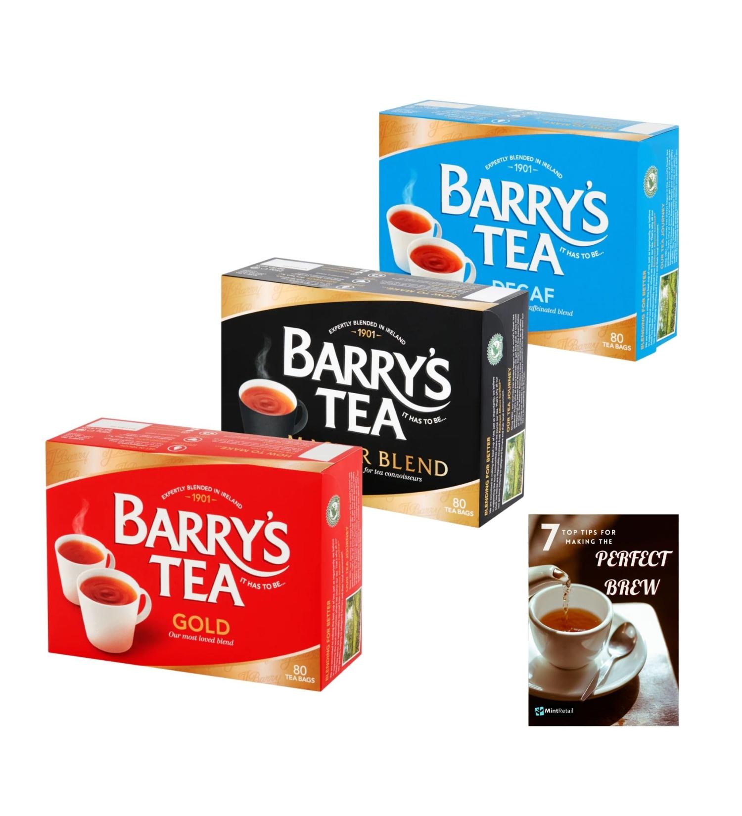 Barrys Tea Bags Tea Selection Bundle - 240 Tea Bags with Barry's Tea Gold Blend Barrys Tea Master Blend and Barrys Tea Decaf Blend Including Mint Retail Perfect Brew Guide - Buy Online on GoSupps.com