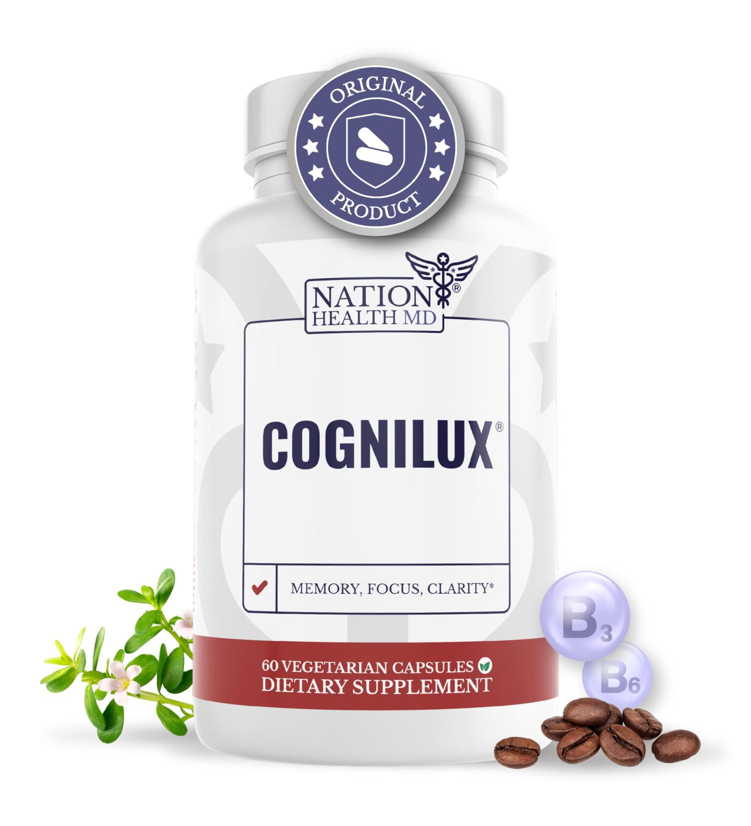 NATION HEALTH MD Cognilux - Brain Supplements for Memory and Focus - Nootropic Focus Supplement with Niacin Vitamin B6 GABA and More - Memory Supplement for Brain Brain Health - Buy Online on GoSupps.com