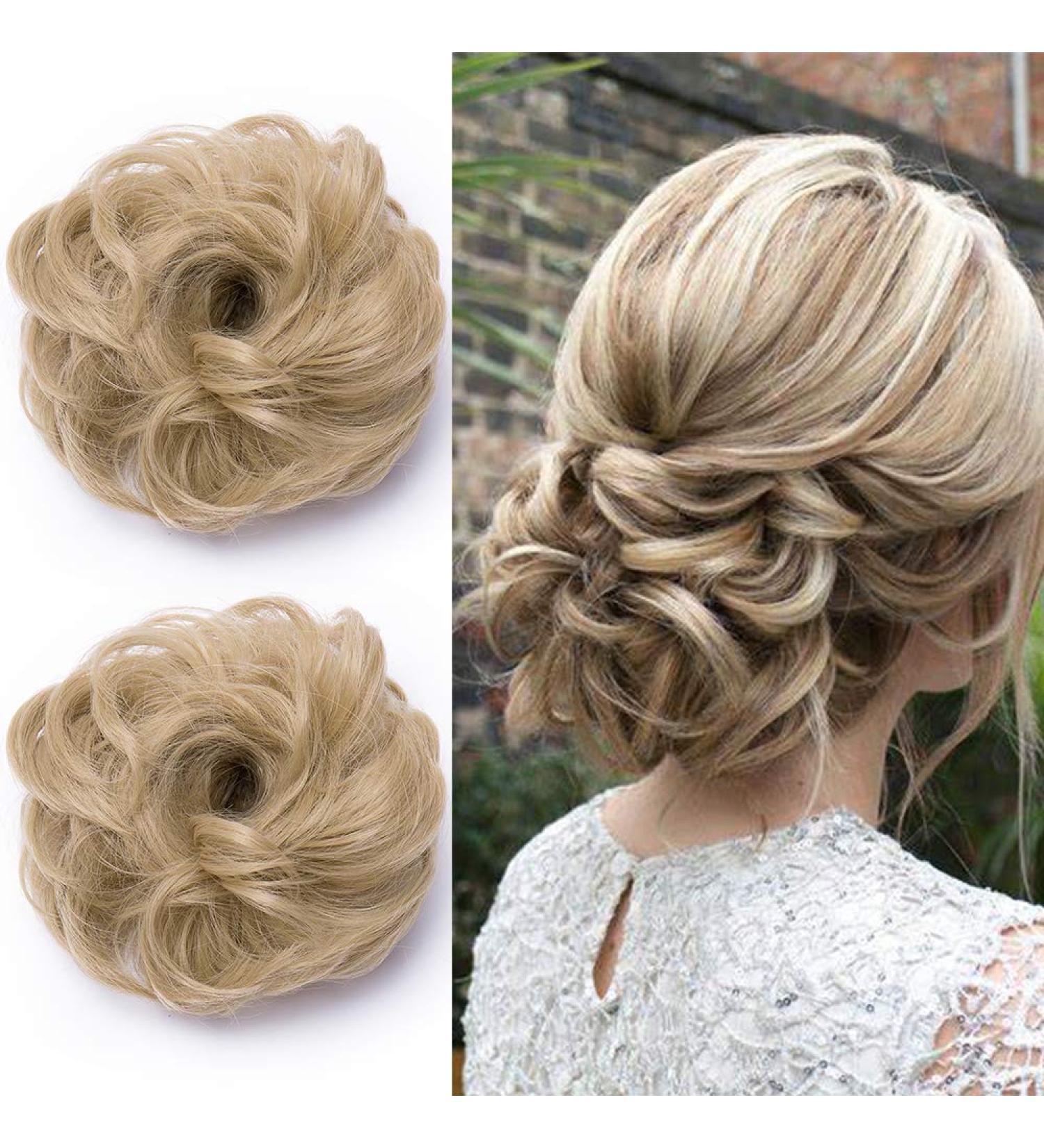 Buy 2PCs Hair Tie & Extensions - Realistic Ash Blond Bun & Thickening Rubber Bands | 70g/Pack - Buy Online on GoSupps.com