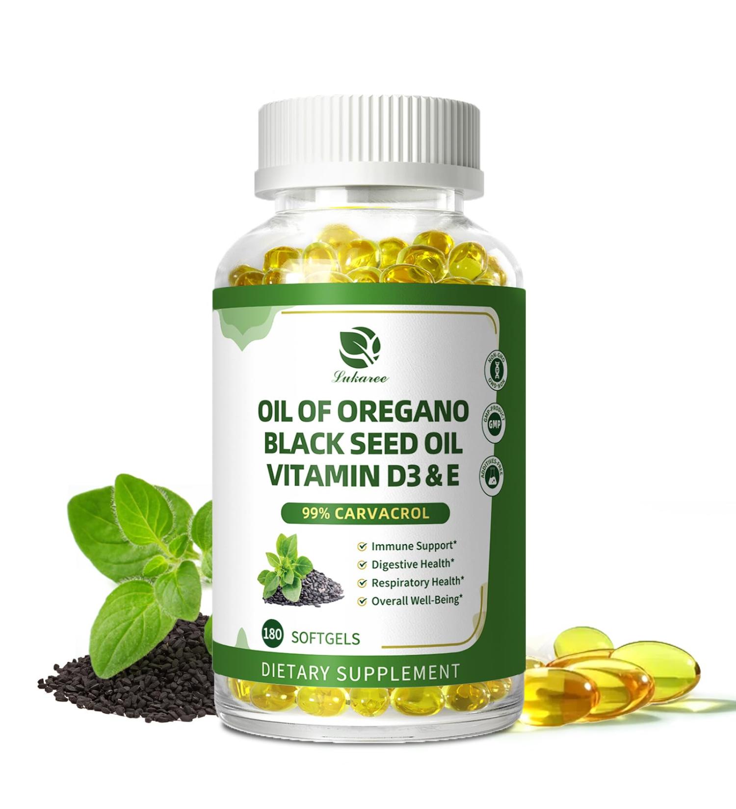 Organic Oregano Oil Capsules with Black Seed Oil Ultra-Concentrated 99% Carvacrol 5-in-1 with Vitamin D3 E Black Pepper Immune Respiratory Digestive & Antioxidant* 180 Softgels Easy to Swallow 180 Count (Pack of 1) - Buy Online on GoSupps.com