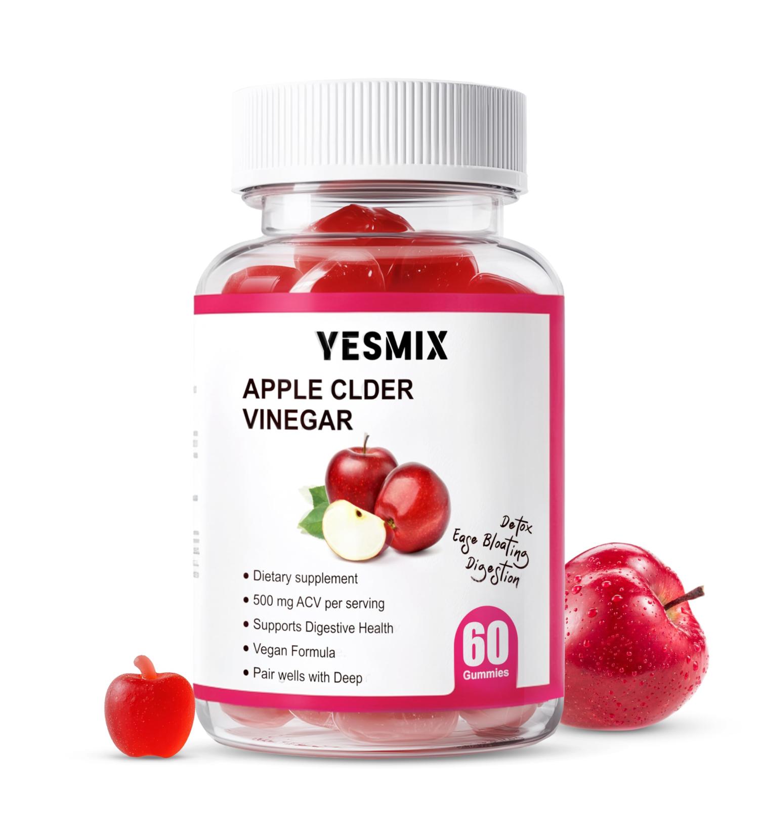 YESMIX Apple Cider Vinegar Gummies - with Vitamin B12 - Non-GMO - Gluten-Free - Apple Flavor Gummies for Adults (60 Count) - Buy Online on GoSupps.com