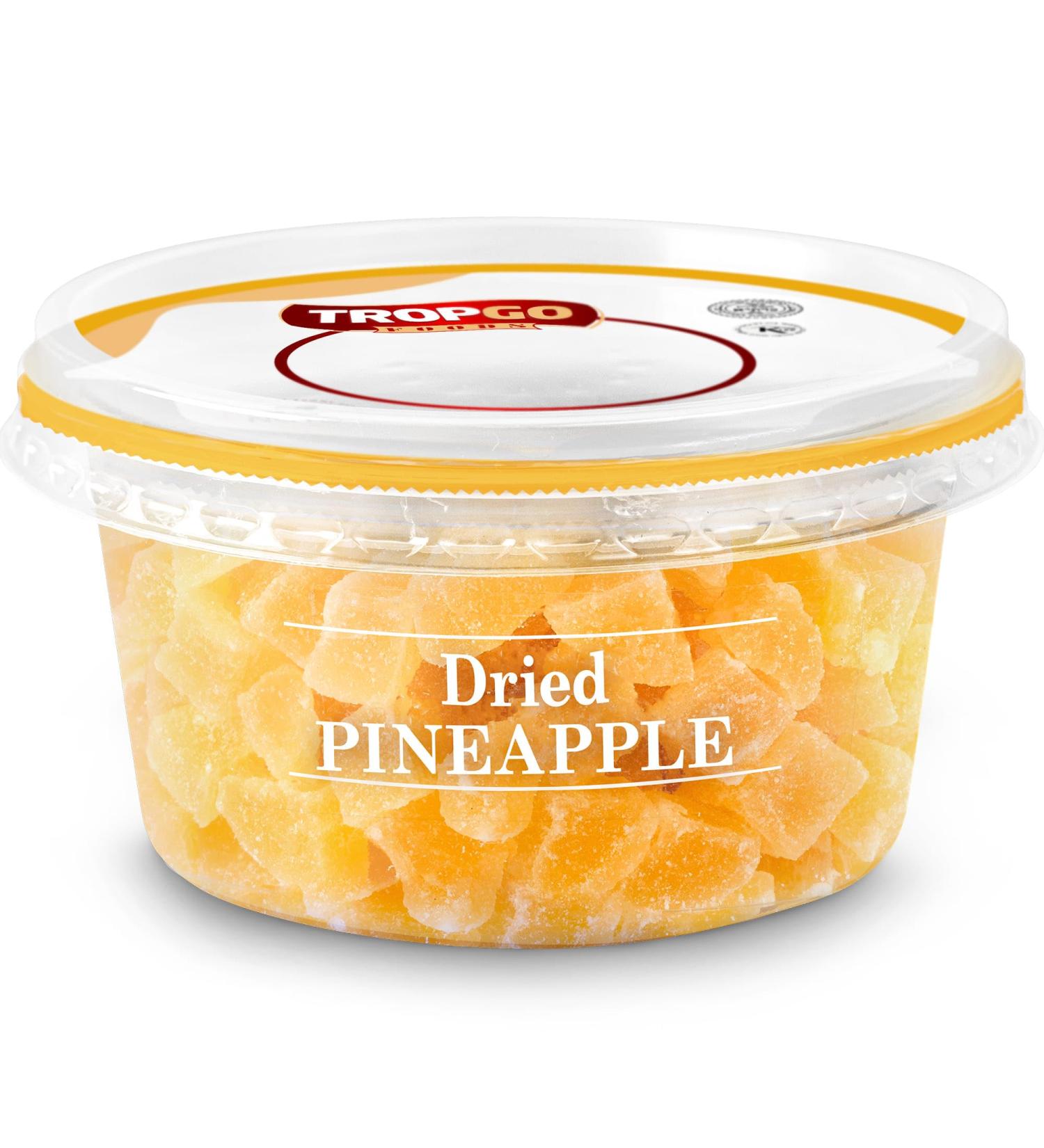 Tropgo Diced Pineapple 200g - Dried Fruit Snacks in Resealable and Recyclable Tub - Non-GMO Gluten Free Fat-Free Additives Free - Healthy Snacks for Kids and Adults - Buy Online on GoSupps.com