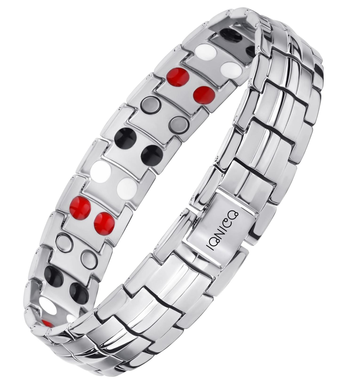 IONICO Magnetic Bracelet for Men and Women - Stress & Pain Healing | Blood Pressure & Circulation Support - Wellness Therapy (Silver) - Buy Online on GoSupps.com