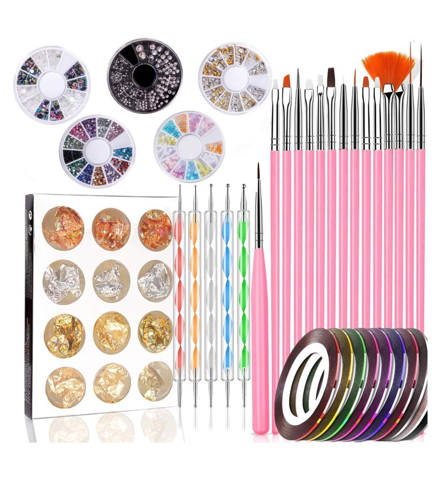BKRDTY NAGEL 47-Piece Nail Art Design Set | 15 Brushes 10 Stripes 12 Gold Foil Nail Strass - Perfect for Creative Nail Designs | International Shipping Available - Buy Online on GoSupps.com