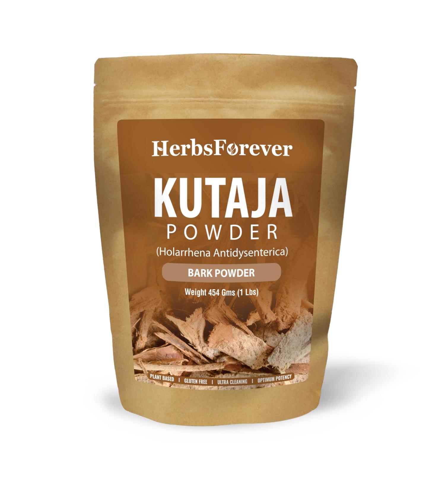 Herbsforever Kutaja Powder(Holarrhena Antidysenterica) Bark-Support GI Tract IBS Balance| Wild Harvested-Non GMO | Ultra Clean | Steam Treated |16oz-1LBS Stop Loose Motion Digestive & Colon Comfort - Buy Online on GoSupps.com