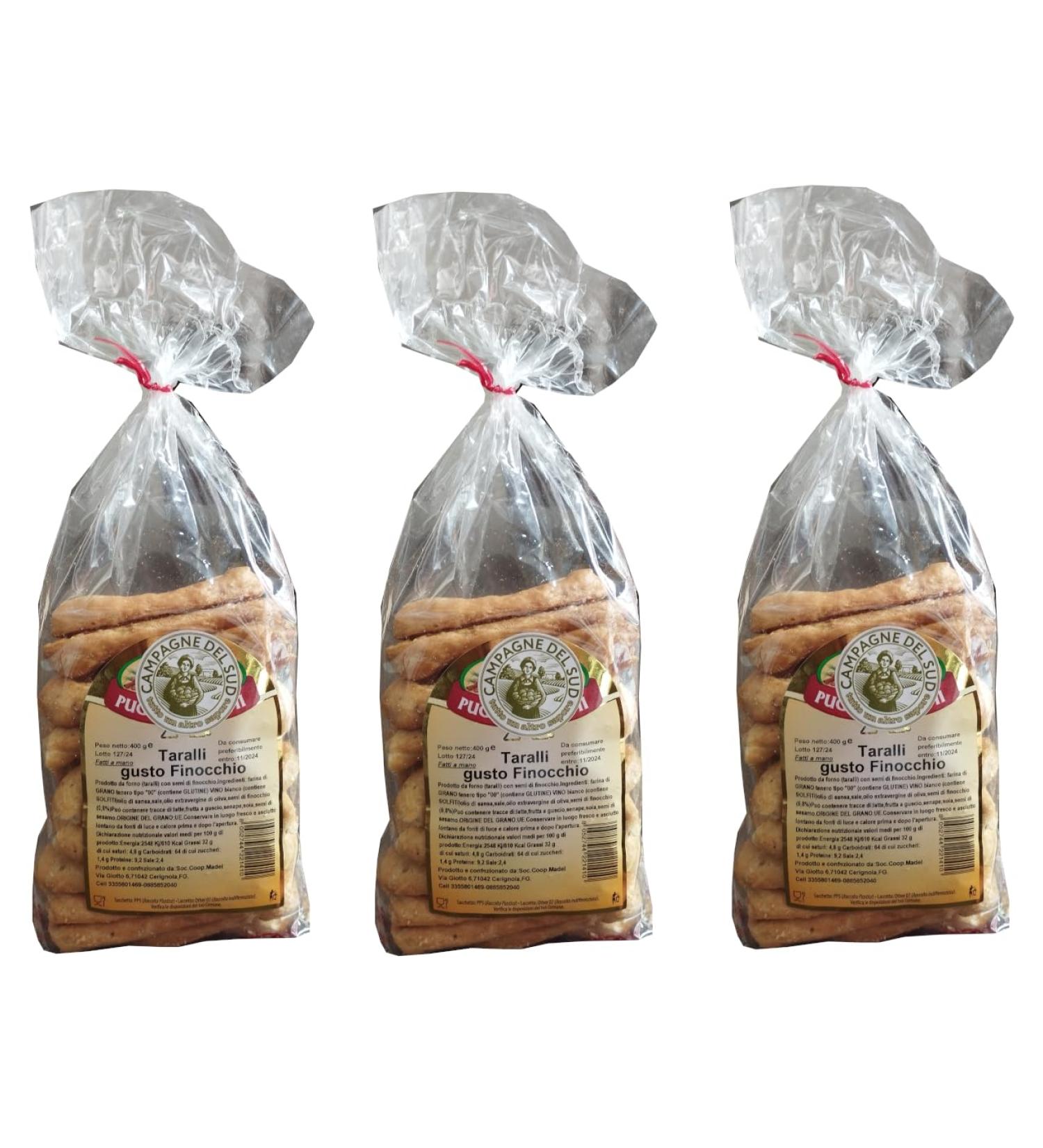 Taralli Italian from the Puglian countryside baked product ideal for snacks set of 3 packs of typical Italian artisan gour - Buy Online on GoSupps.com