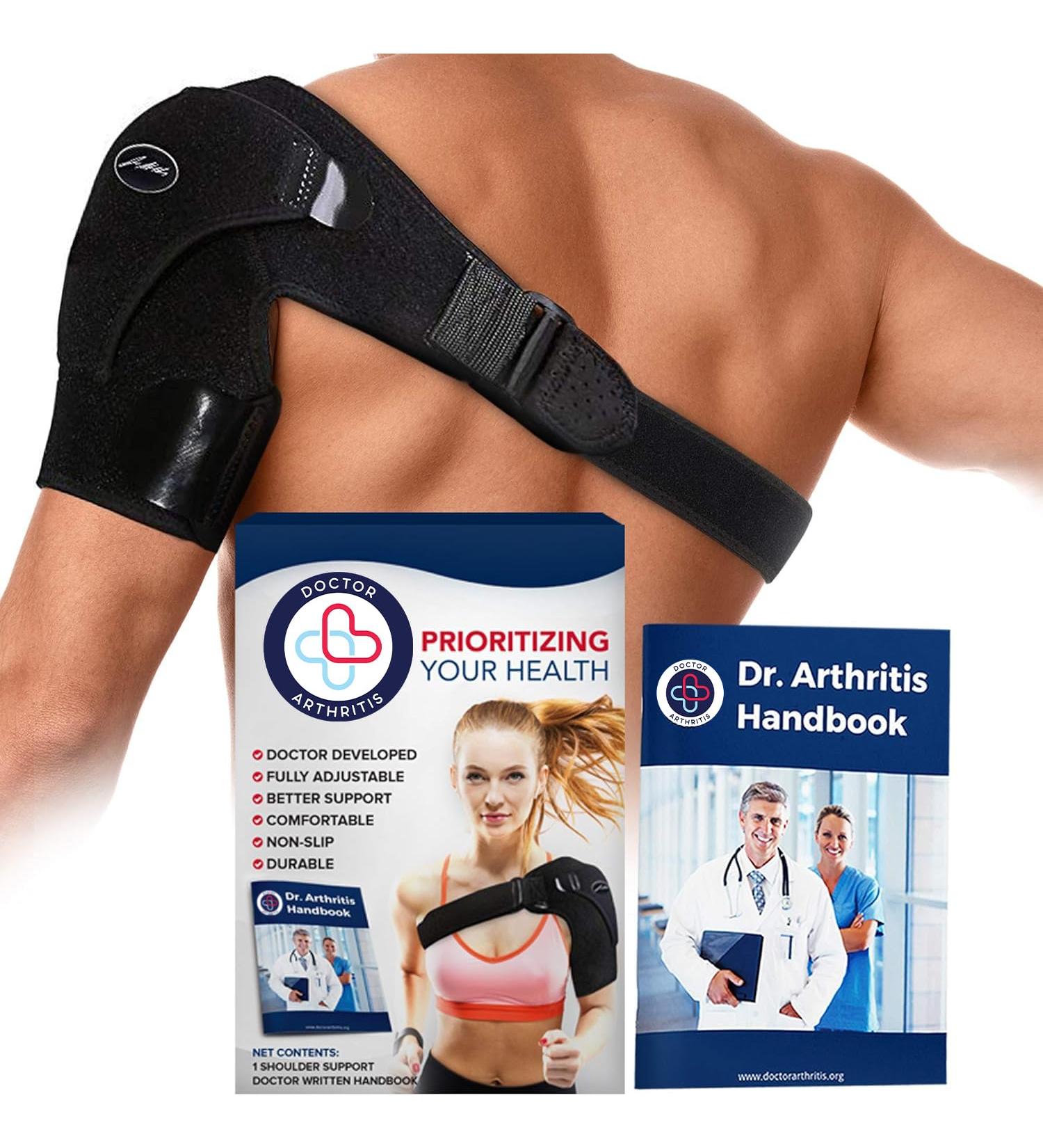 Doctor Developed Shoulder Support/Shoulder Strap/Shoulder Brace single & Doctor Written Handbook - Relief For Shoulder Injuries Arthritis Sprains & More (Black) - Buy Online on GoSupps.com