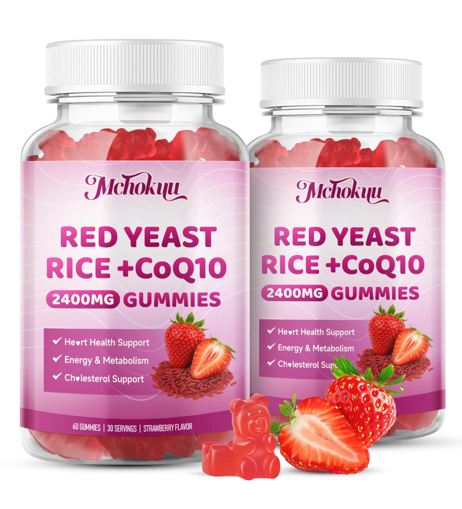 Red Yeast Rice 2400mg Gummies Red Yeast Rice Supplement for Men & Women Support Heart Health Energy Support Sugar-Free Vegan Non-GMO Strawberry Flavor - 120 Count 60 Count (Pack of 2) - Buy Online on GoSupps.com