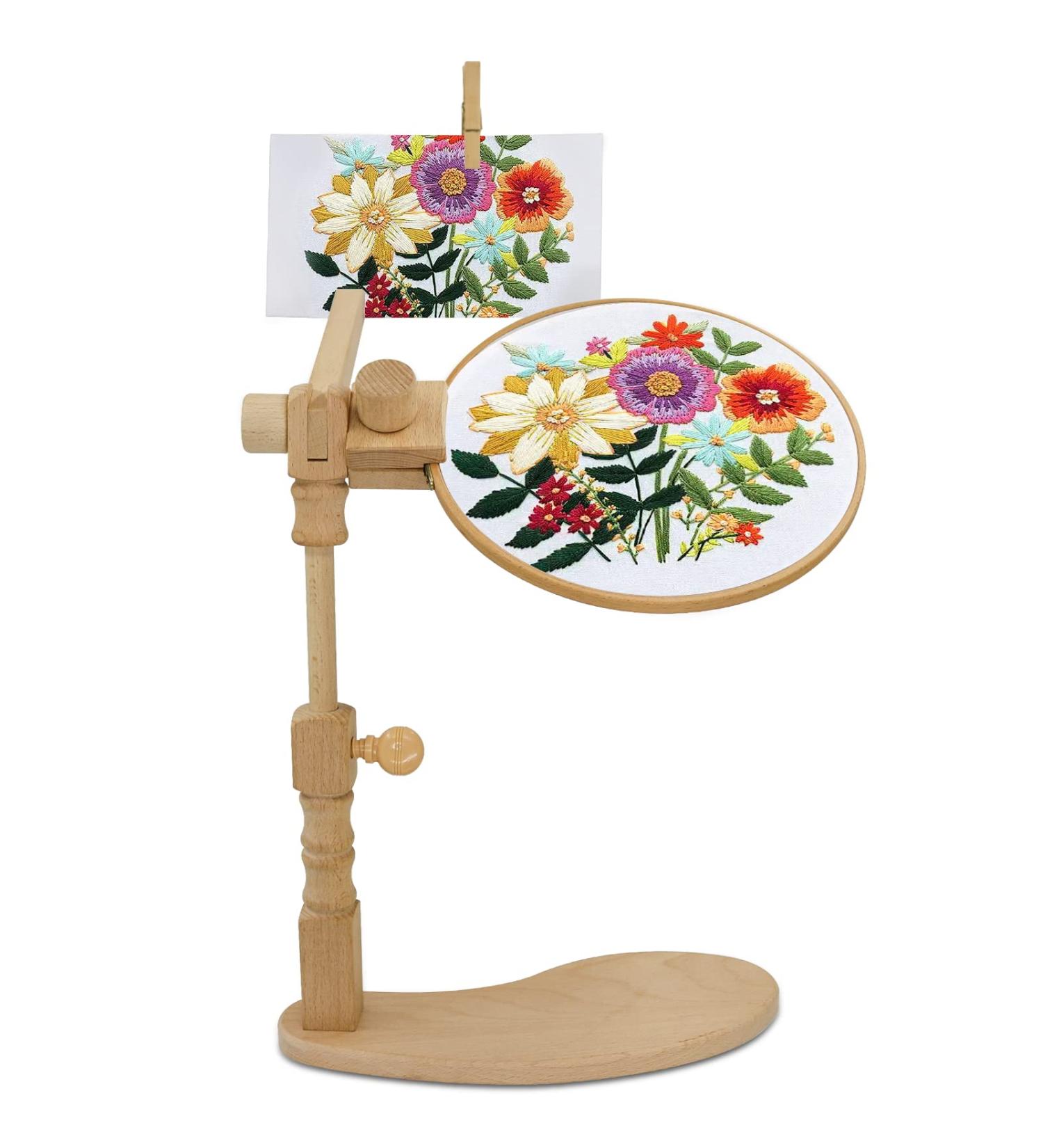 360 Adjustable Embroidery Hoop Stand | Hands-Free Cross Stitch Holder for Sewing Projects | Wooden Lap Embroidery Stand | 13.36-16.73 inch Height - Buy Online on GoSupps.com