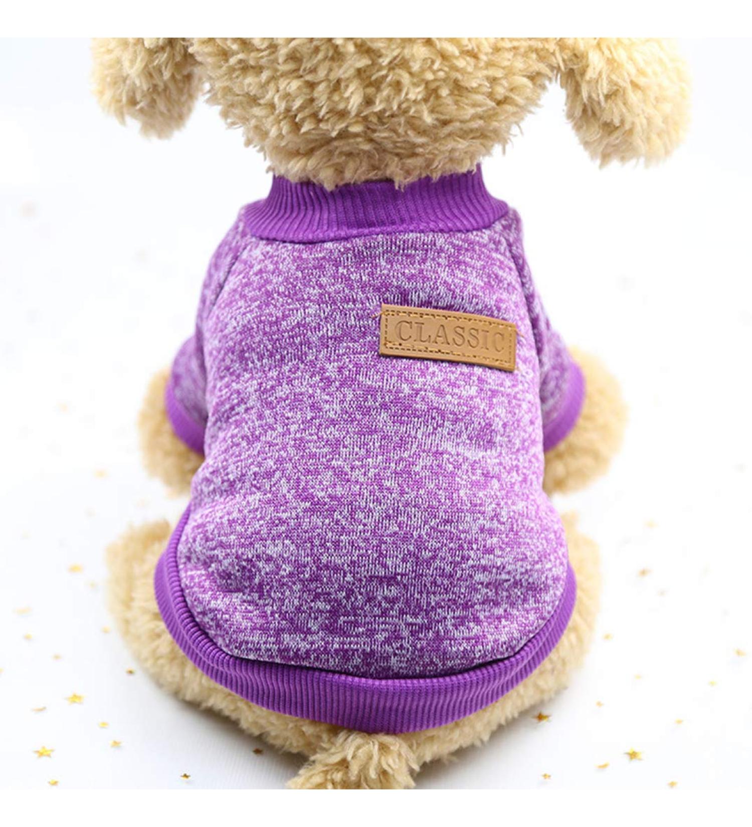 Warm Pet Dog Cat Sweater - Fleece Puppy Coat in Purple | Shop Internationally - Buy Online on GoSupps.com
