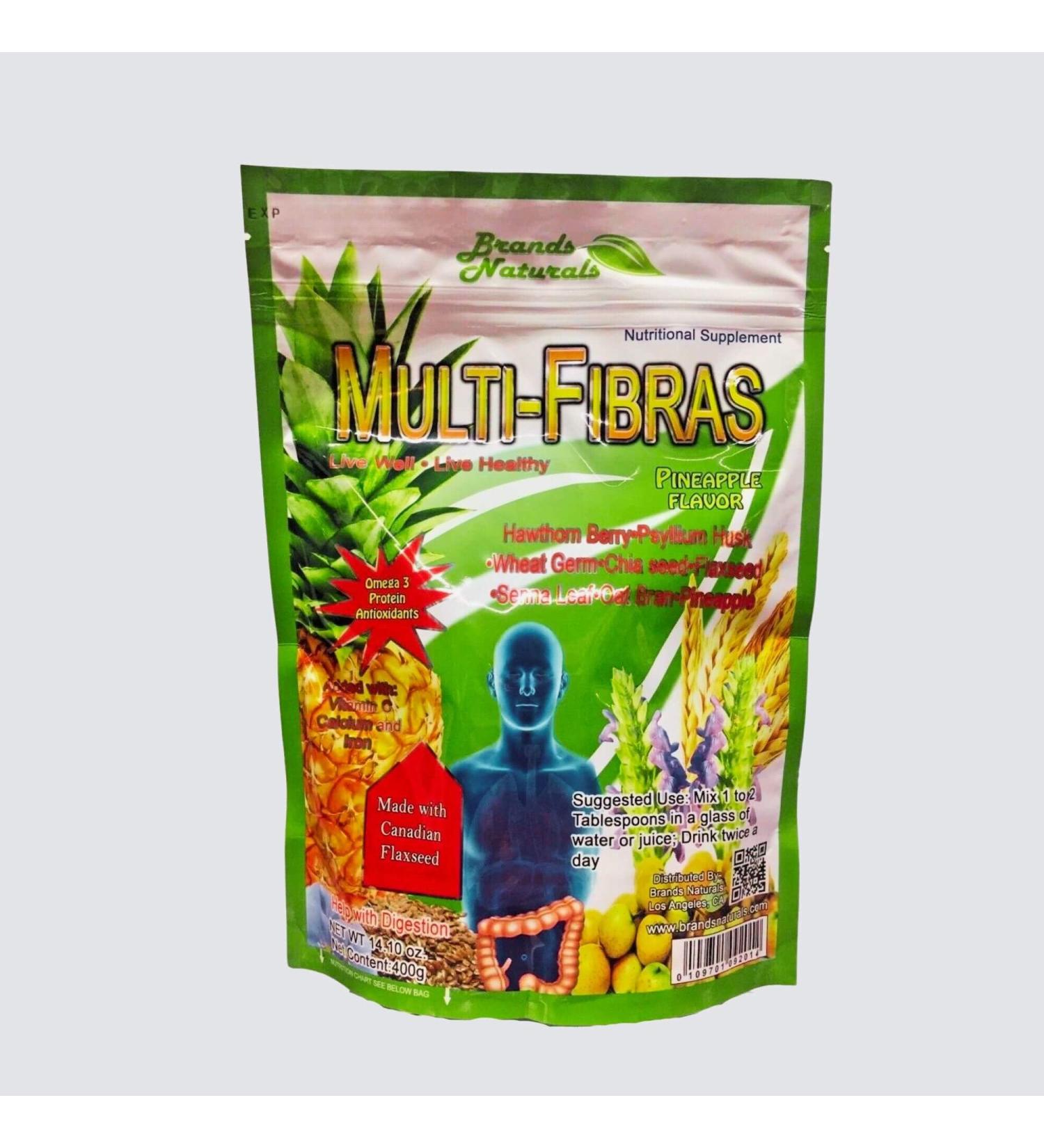 Generic Brands Naturals Multi-Fiber (Multi-Fibras) Pineapple Flavor Omega 3 Canadian Flaxseed Psyllium Husk Powder 14.10 oz.