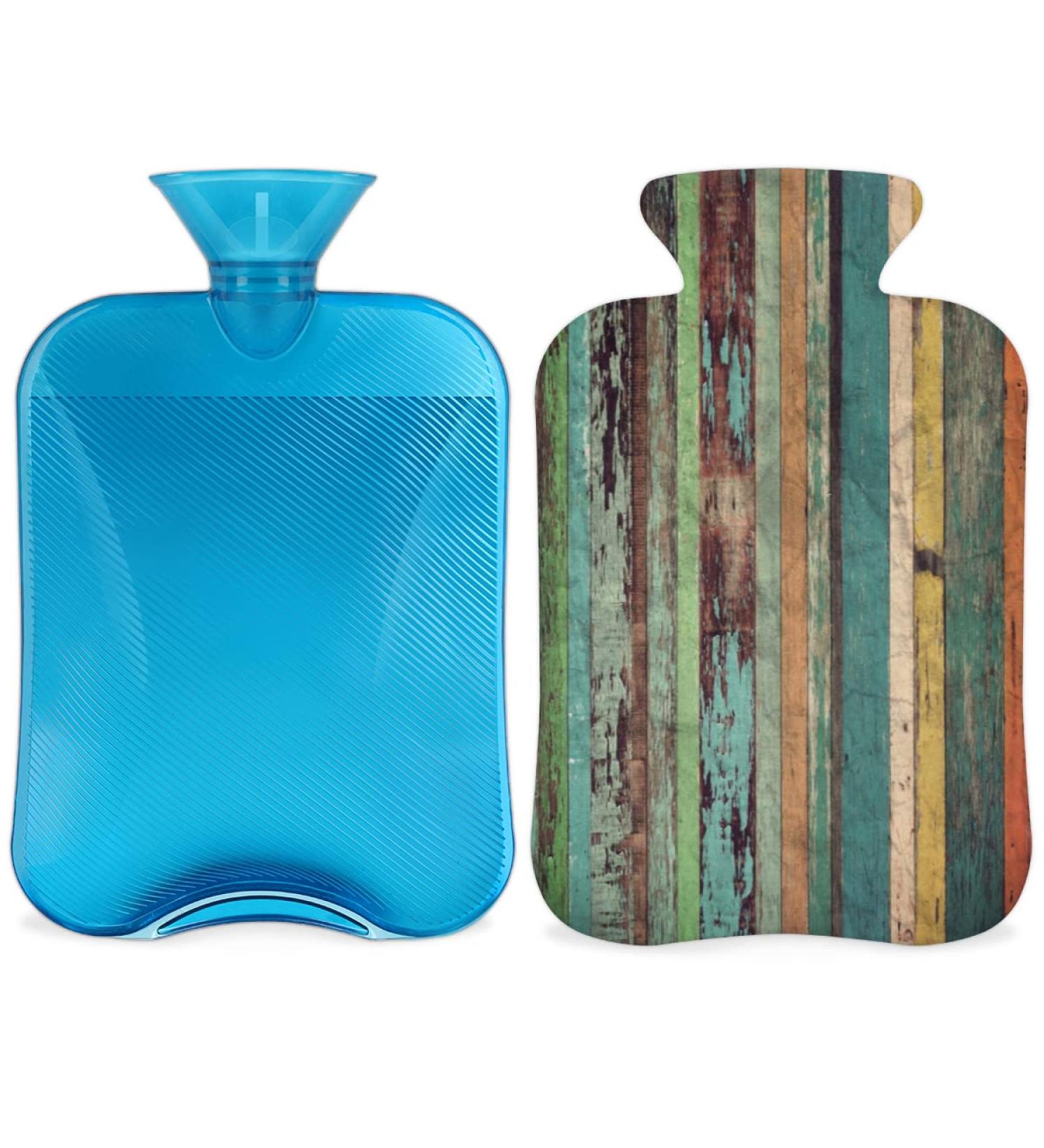 Vintage Wooden Heat Bottle 2L with Fluffy Cover | Cozy Hot Water Bottle for Pain Relief | Back Neck & Shoulders - Buy Online on GoSupps.com