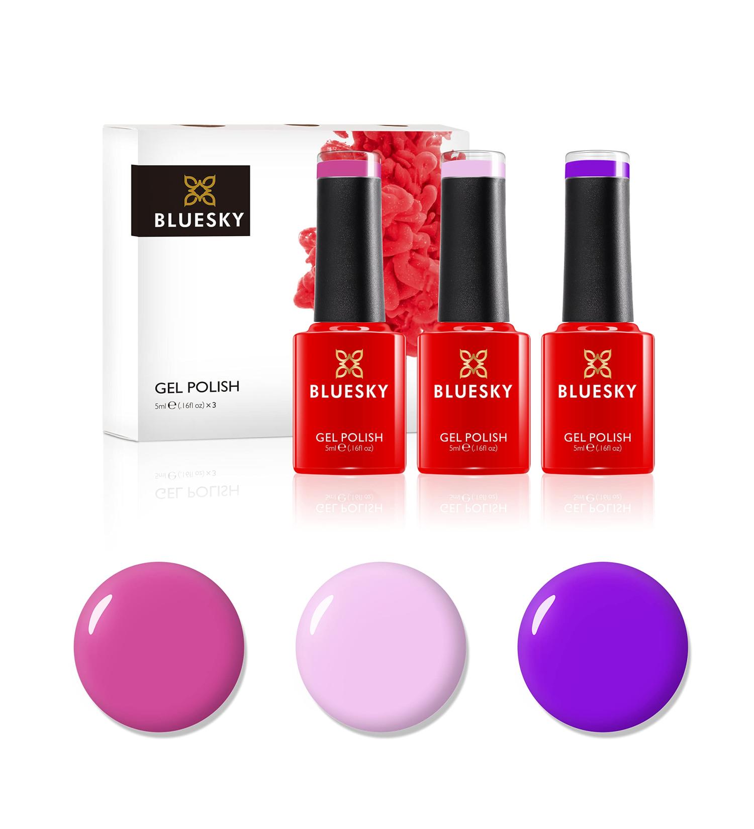 BLUESKY Gel Nail Polish Set. Summer Pinks and Purples. Purple Ahoy A100 Cake Pop 80547 and Hot Pop Pink 80519. 3 x 5ml Gel Nail Polishes (Requires curing under UV/LED Lamp) Summer Pinks 5 ml (Pack of 3) - Buy Online on GoSupps.com